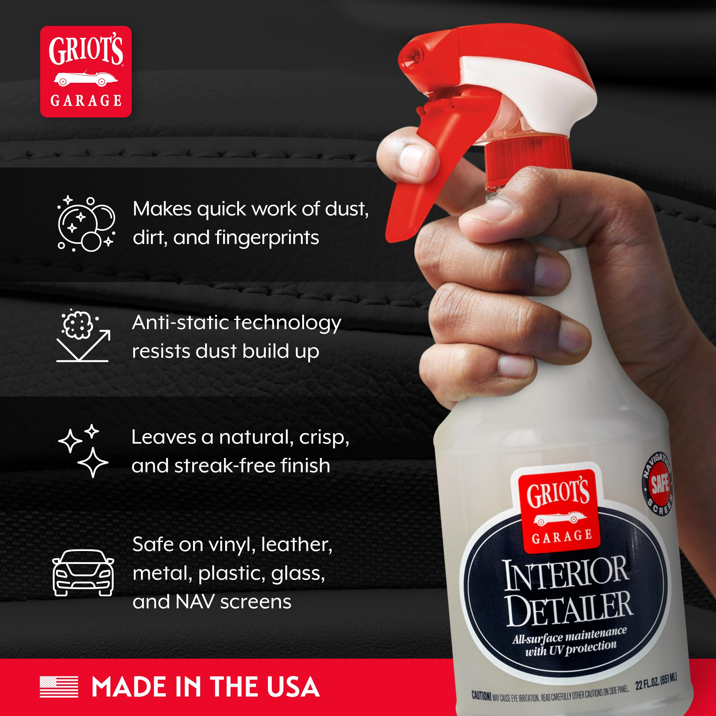 Griot's Garage Interior Detailer, Light-Duty Car Cleaner for All Surfaces, Including Vinyl, Leather, Metal, Plastic, Glass, and More, 10975, 22oz - Image 3