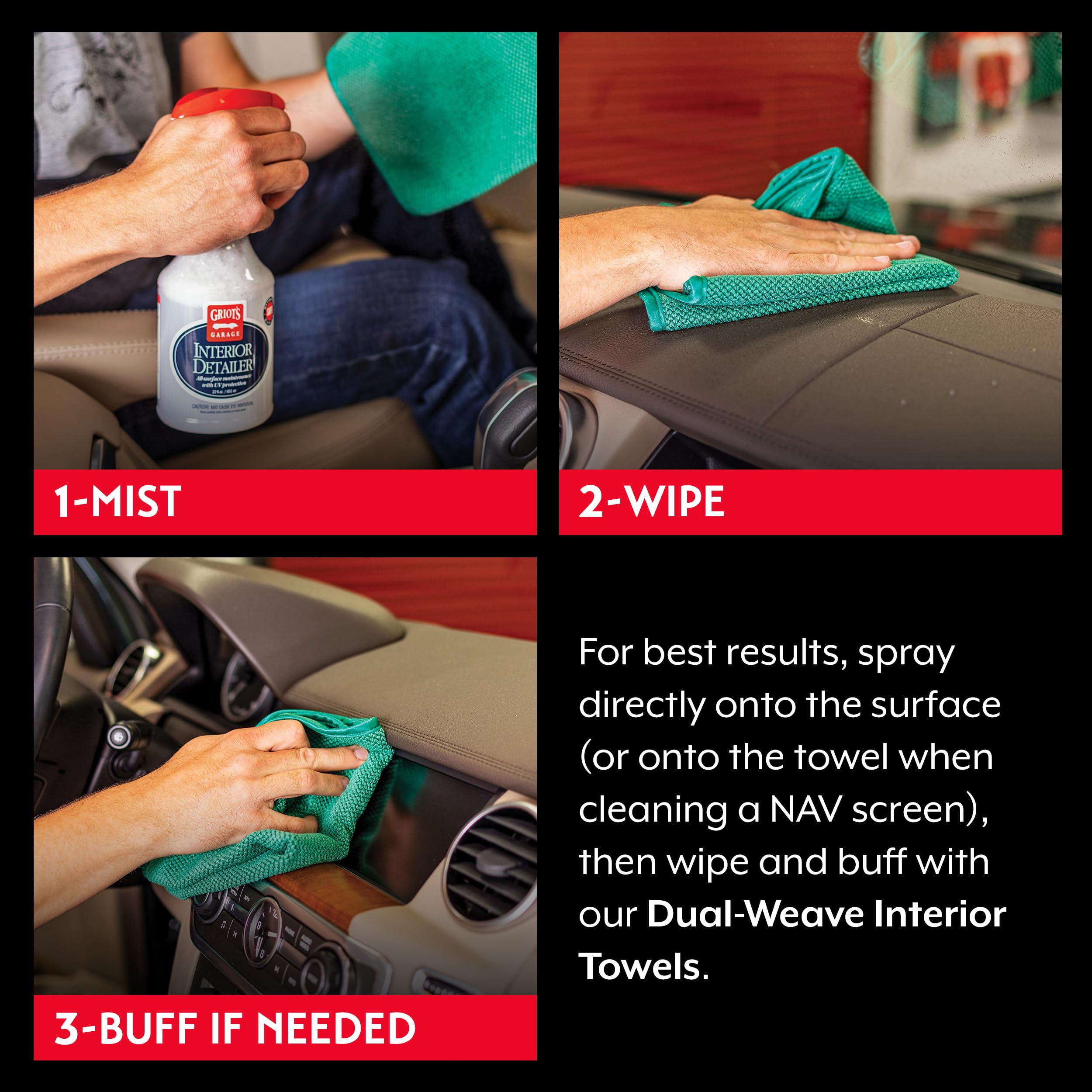 Griot's Garage Interior Detailer, Light-Duty Car Cleaner for All Surfaces, Including Vinyl, Leather, Metal, Plastic, Glass, and More, 10975, 22oz - Image 4