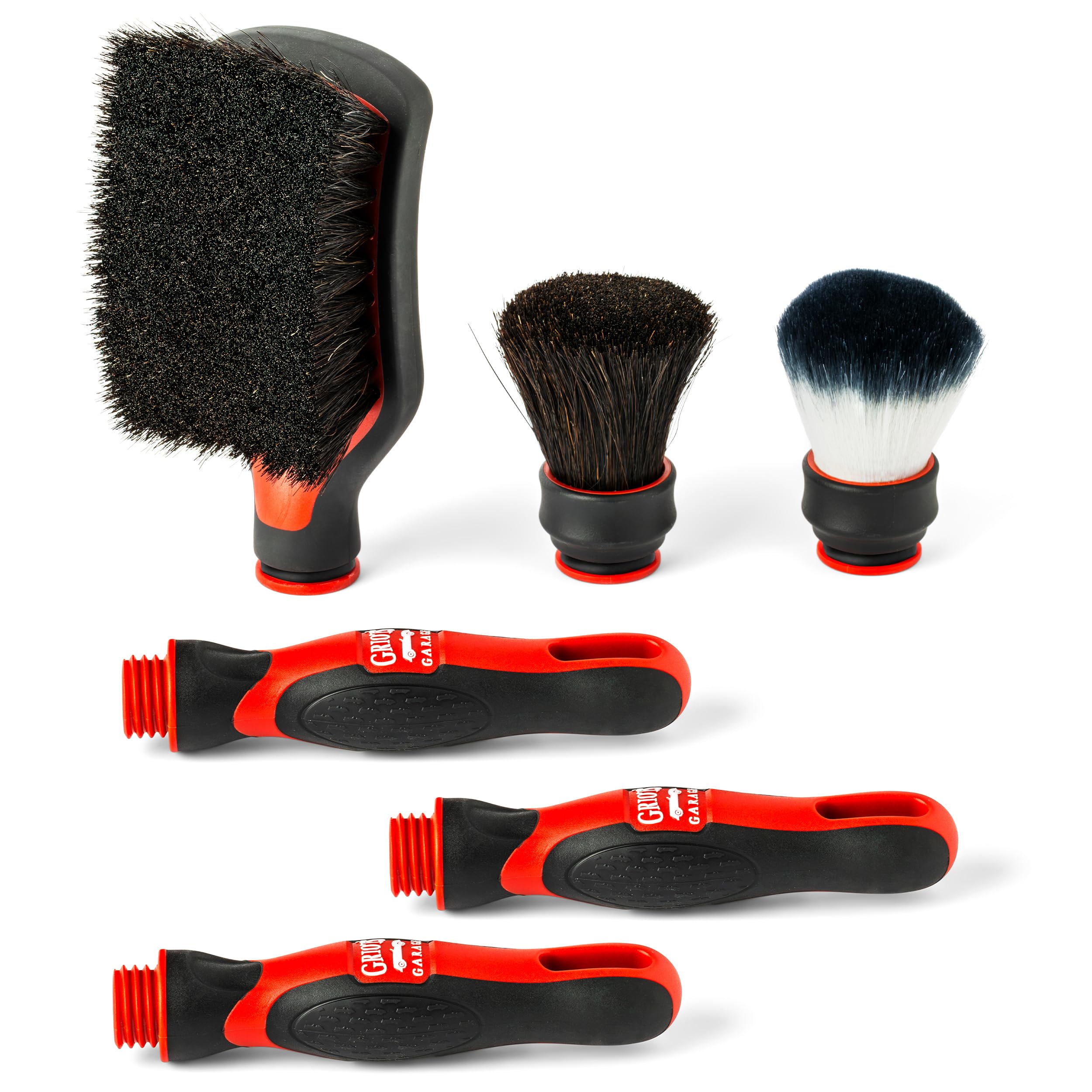 Griot's Garage Interior MOD Detail Brush Kit for Car Detailing, Includes 3 Sure-Grip Handles, 3 XL Brush Heads, Super-Soft, Soft, Flat