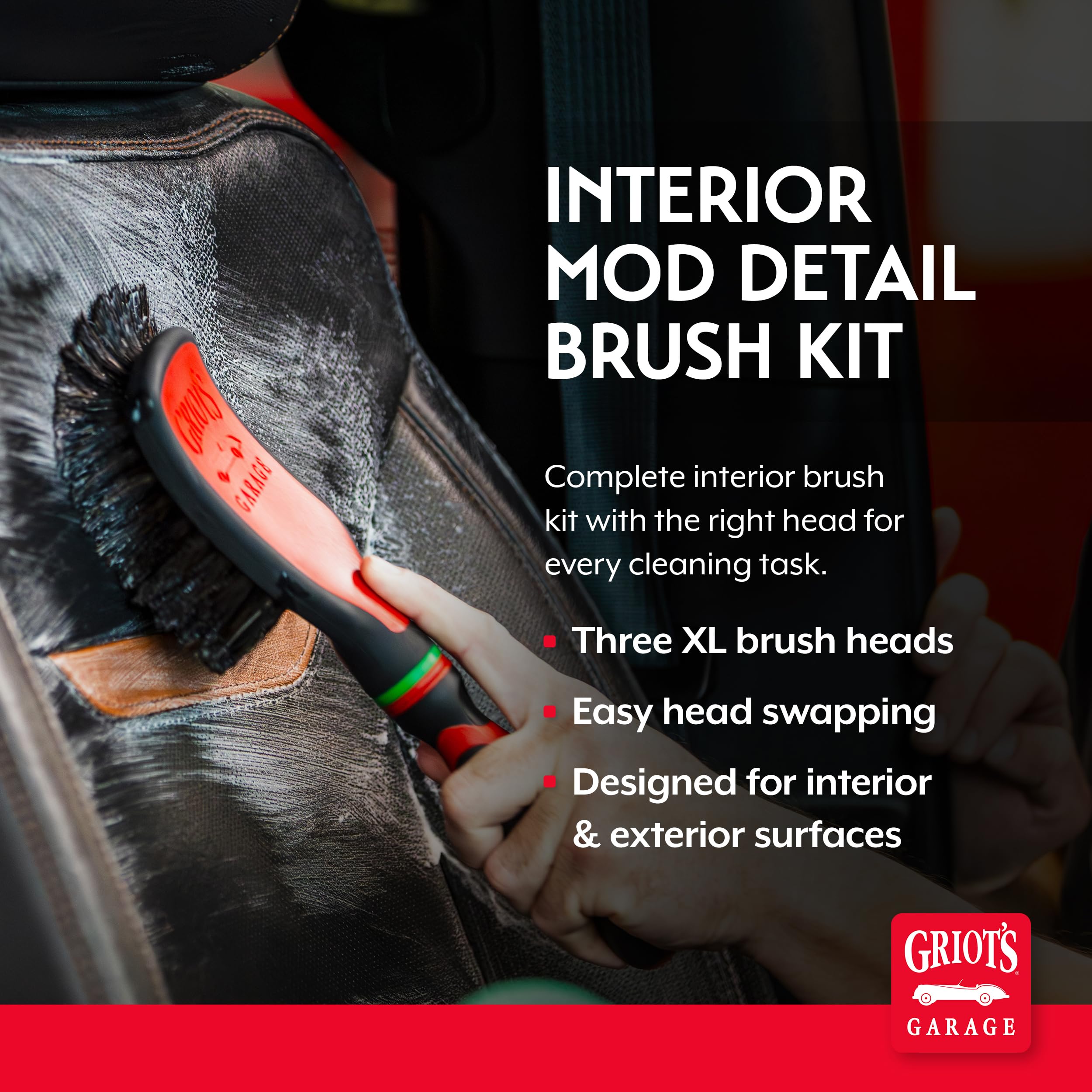 Griot's Garage Interior MOD Detail Brush Kit for Car Detailing, Includes 3 Sure-Grip Handles, 3 XL Brush Heads, Super-Soft, Soft, Flat - Image 2