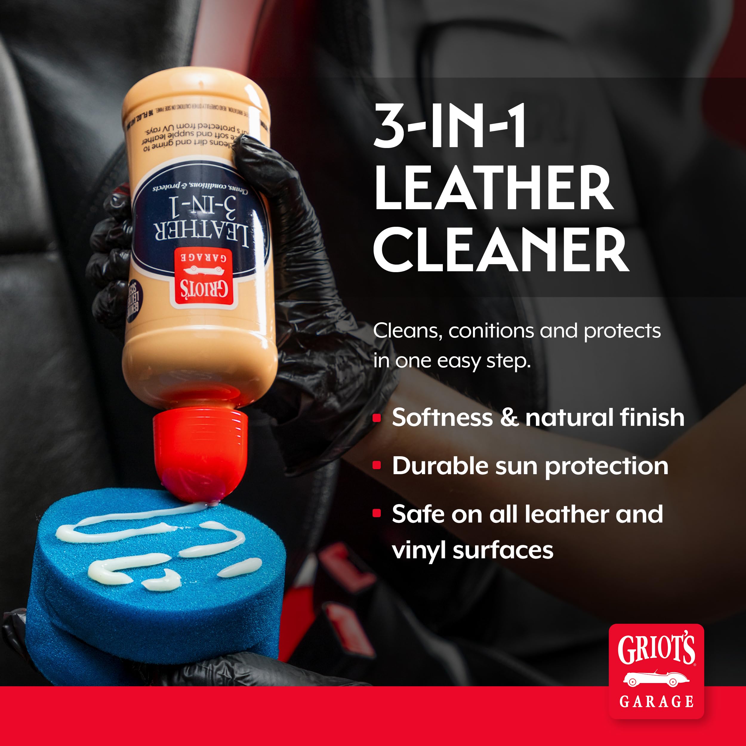 Griot's Garage Leather 3-in-1, Leather Cleaner and Conditioner for Car Leather Seat Upholstery, Sofa, Jacket, Shoes, and More, Cleans, Conditions, and Protects, 16 Oz, 11019 - Image 2