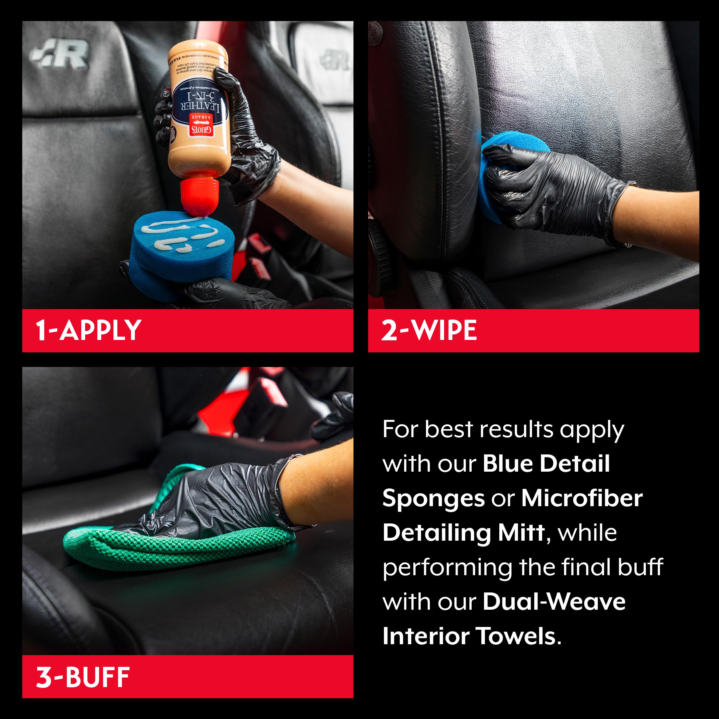 Griot's Garage Leather 3-in-1, Leather Cleaner and Conditioner for Car Leather Seat Upholstery, Sofa, Jacket, Shoes, and More, Cleans, Conditions, and Protects, 16 Oz, 11019 - Image 4