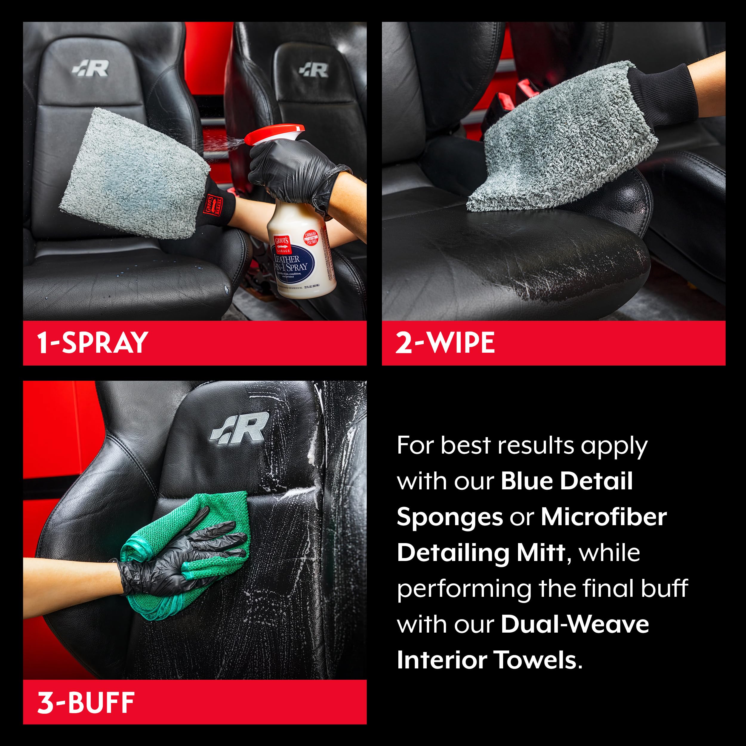 Griot's Garage Leather 3-in-1 Spray, Cleaner and Conditioner for Leather and Vinyl, Car Seats and Vehicle Interior, Truck, RV, Boats, and Home, 10963, 22 oz - Image 4