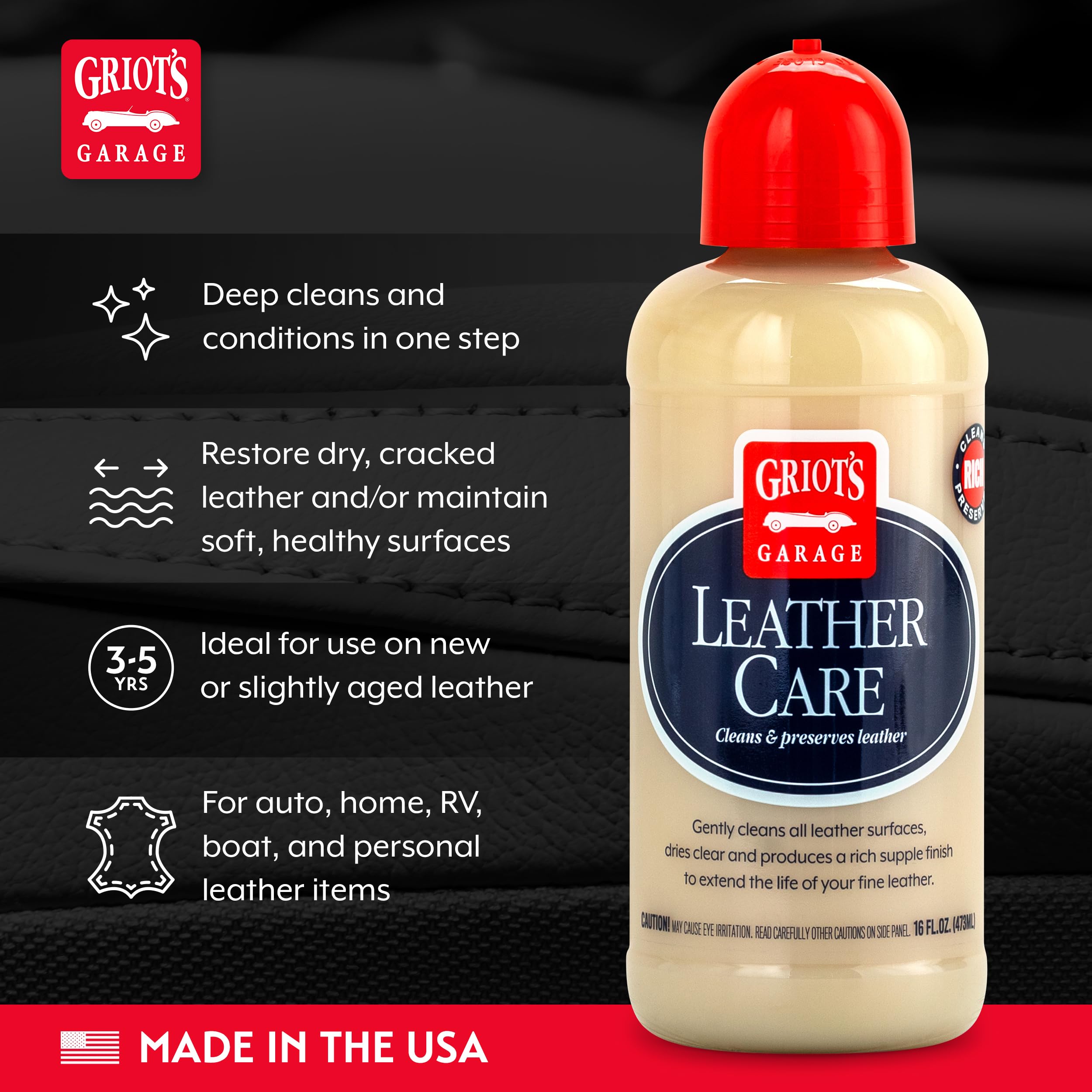 Griot's Garage Leather Care, Car Seat Cleaner and Conditioner for Upholstery, Furniture, Clothing, and More, 11142, 16oz - Image 3
