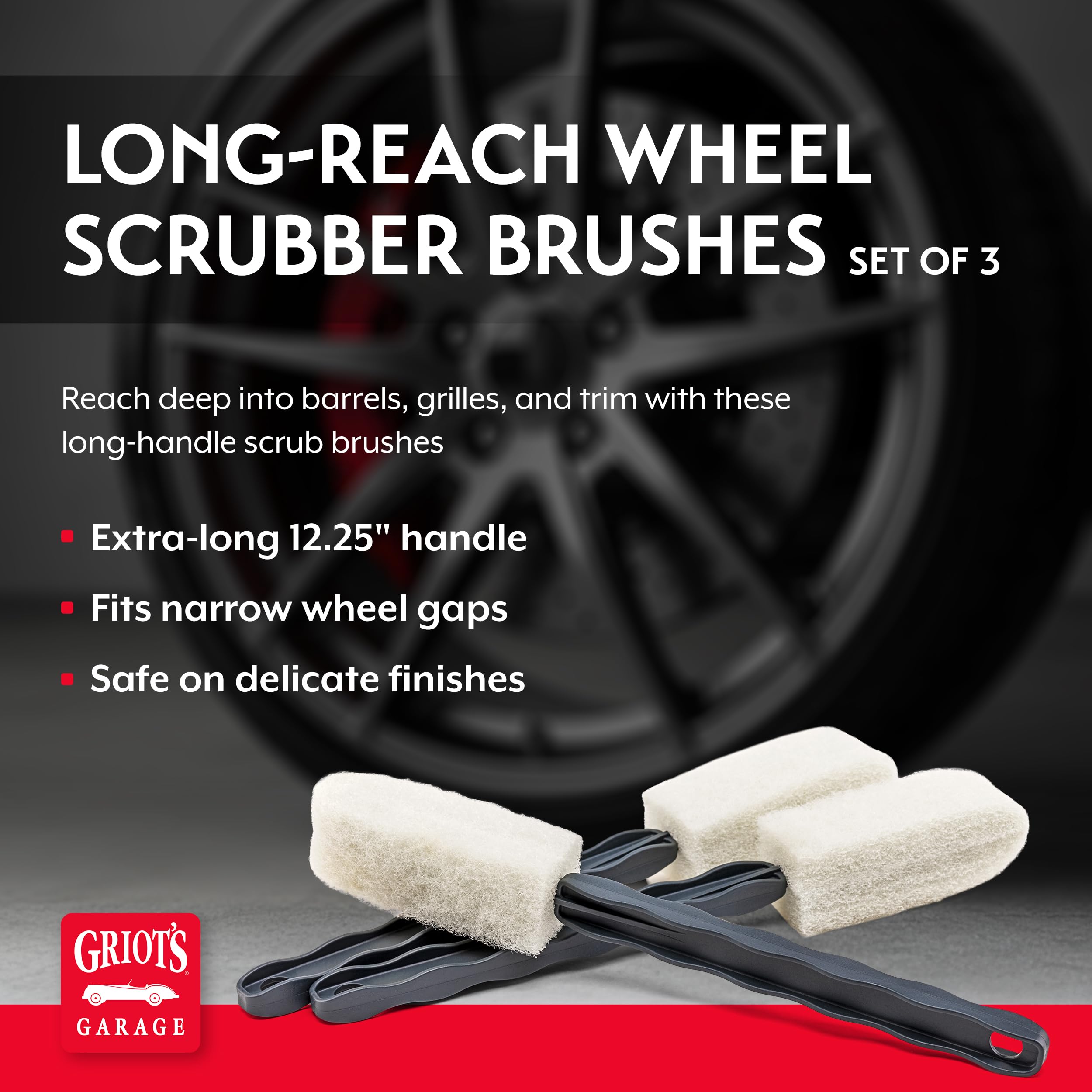 Griot's Garage Long-Reach Wheel Scrubber Brushes for Car Detailing Wheels, Tires, and Grillework, Exterior Auto Detail Products and Supplies, Set of 3, 12 1/4" Long, 15736 - Image 2