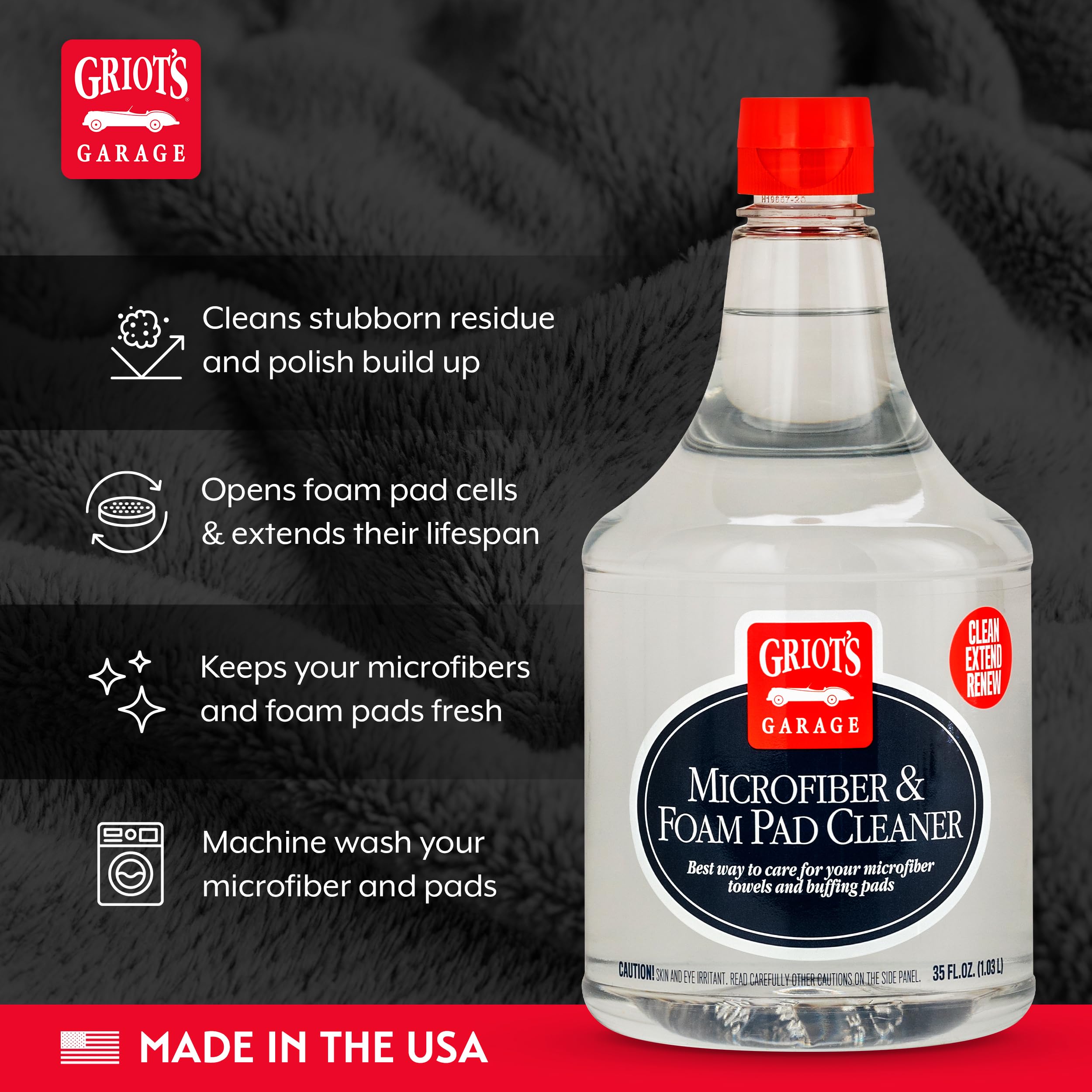 Griot's Garage Microfiber and Foam Pad Cleaner, Removes Polish, Wax, and Sealant Residue, Restores Your Car Cleaning Cloths' Effectiveness, 11078, 35 oz - Image 3