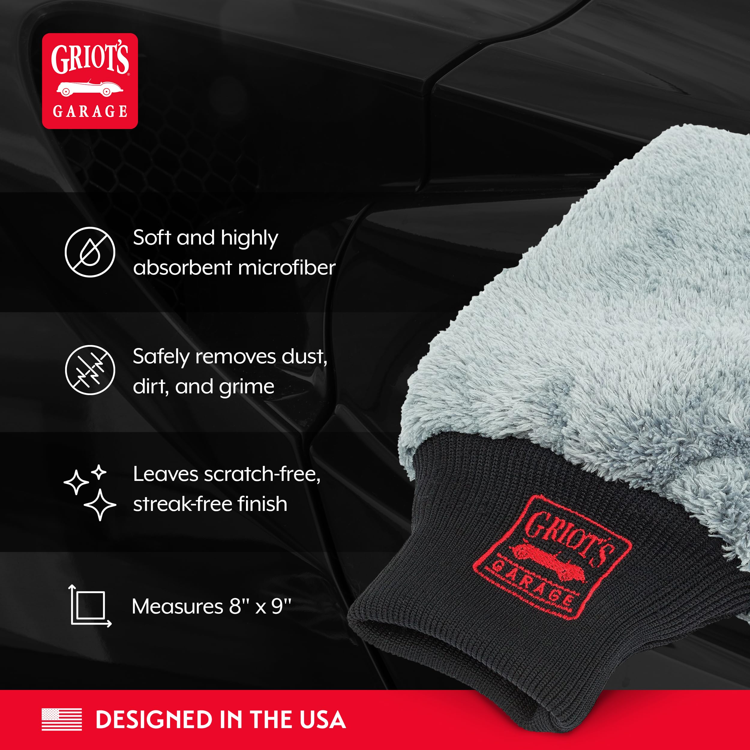 Griot's Garage Microfiber Car Wash Mitt Glove, Cleaning Pad for Interior and Exterior, Auto Detailing Supplies, Small, 8" x 9", 10260 - Image 3