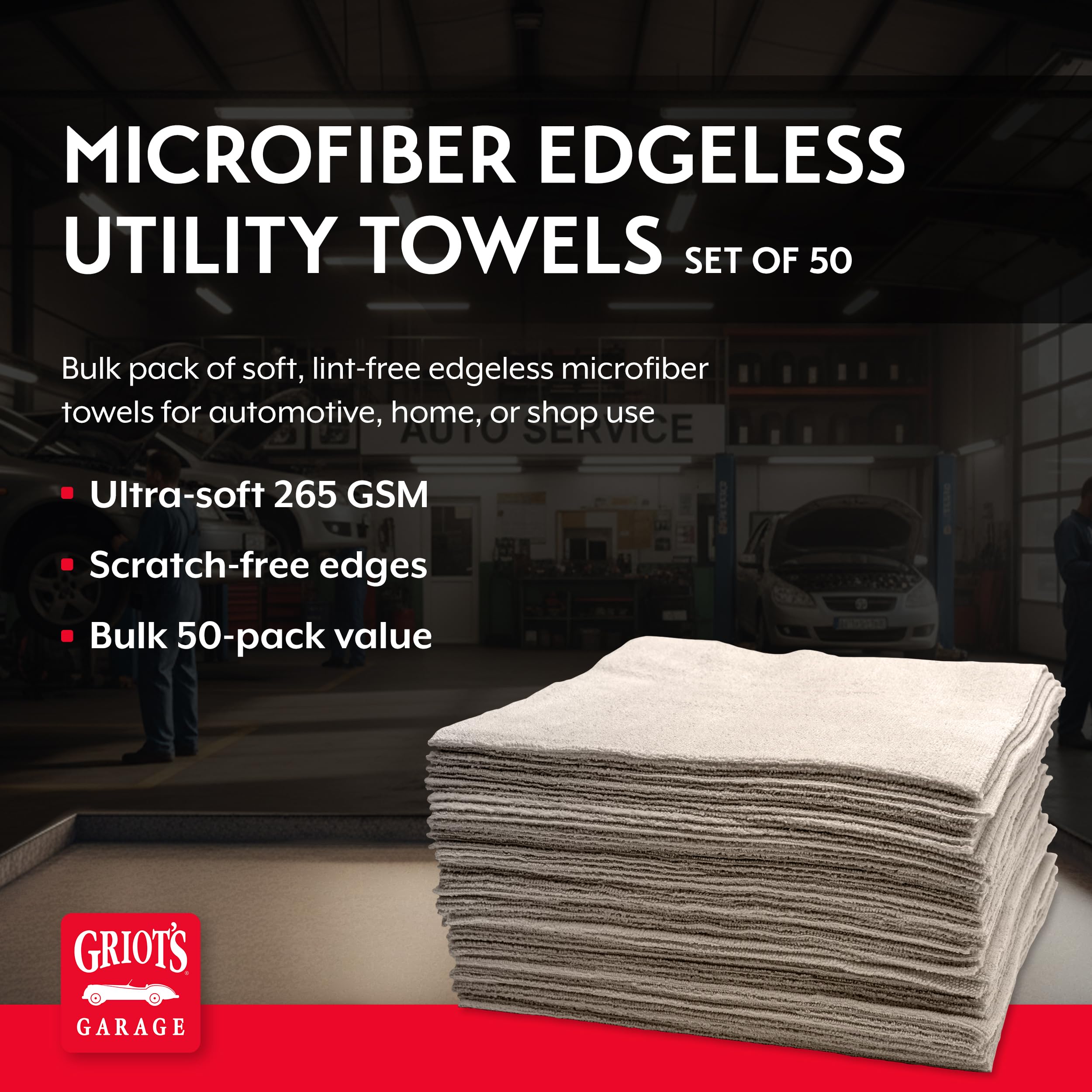 Griot's Garage Microfiber Edgeless Utility Towels for Car Cleaning and Detailing, Lint-Free, Ultra-Absorbent Wash Cloths, 12" x 12", Pack of 50, Grey, 14331 - Image 2