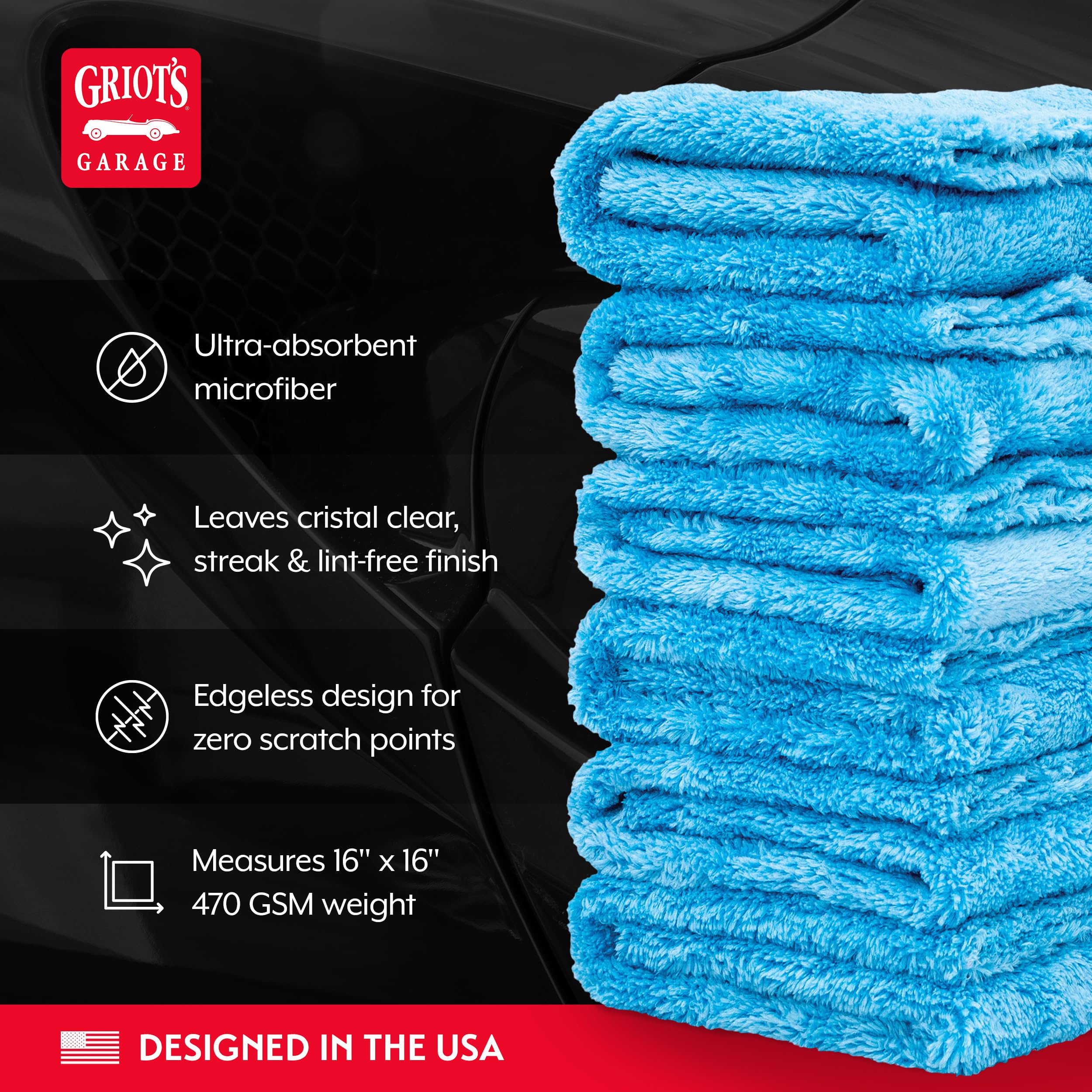 Griot's Garage Microfiber Plush Edgeless Towels, for Car Cleaning, Detailing and Polishing, Scratch-Free, 16” x 16”, Set of 6, 14901 - Image 3