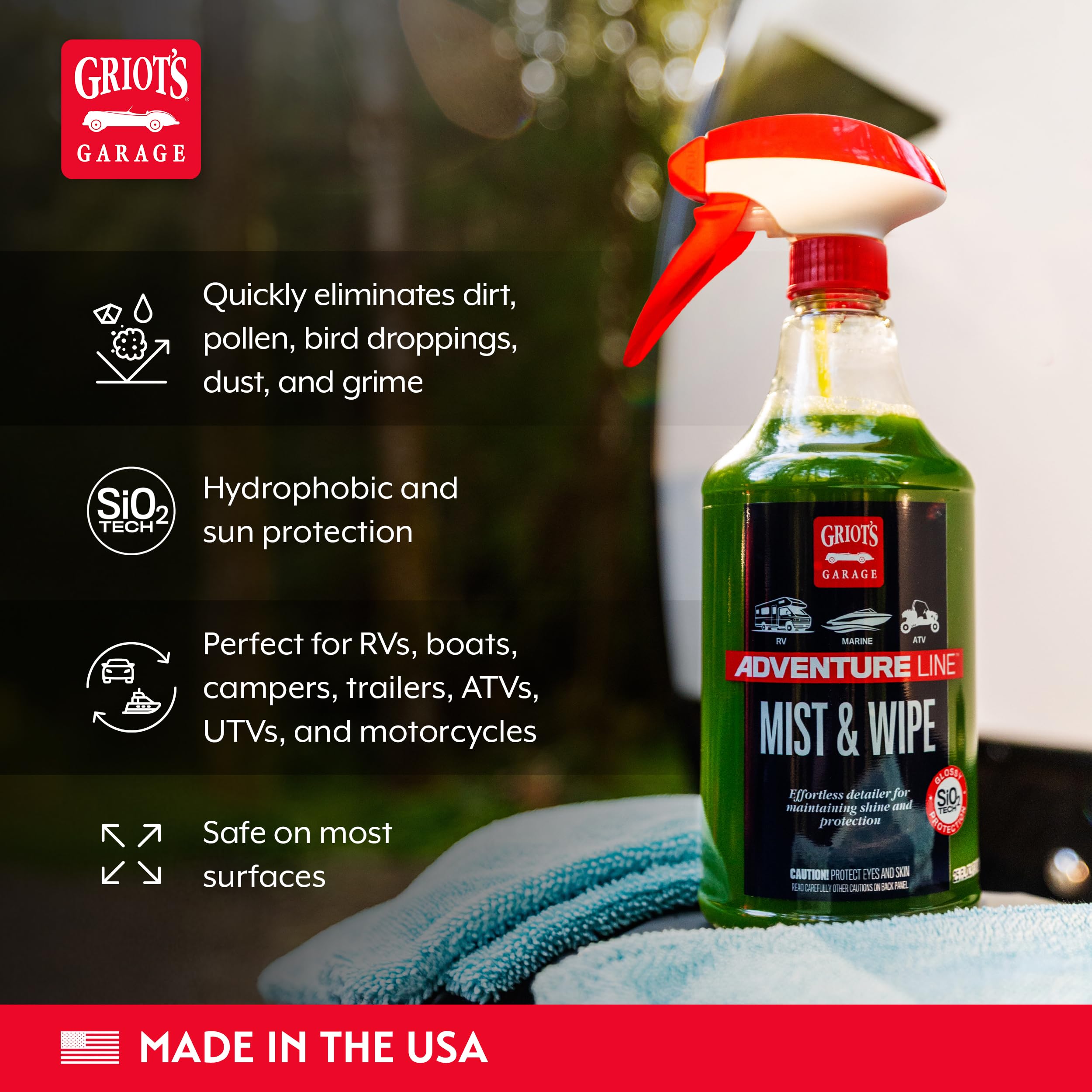 Griot's Garage Mist and Wipe, SiO2 Ceramic Detailer for RVs, Campers, Trailers, Boats, ATVs, UTVs, Motorcycles, Works on Paint, Glass, Vinyl, Plastic, and More, 10814, 25oz - Image 3
