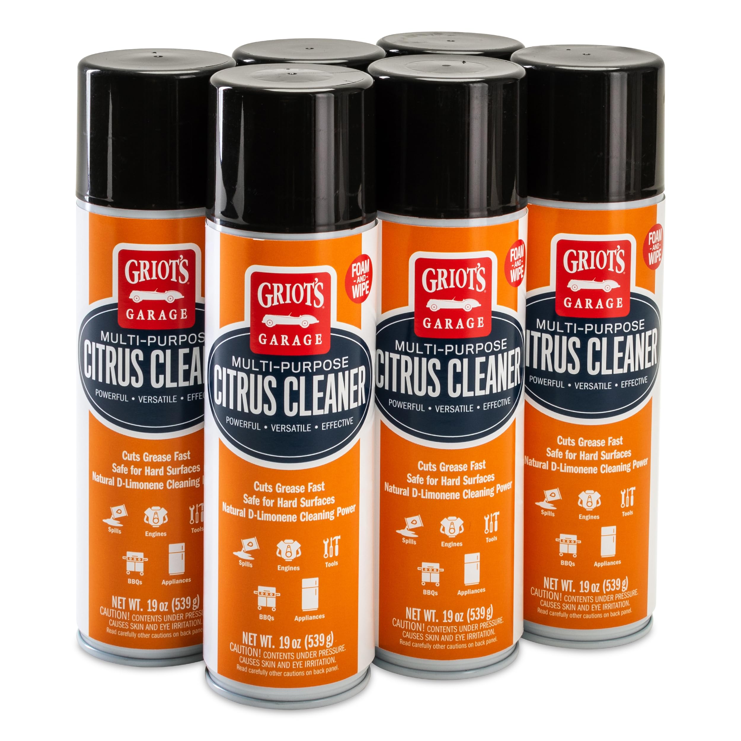 Griot's Garage Multi-Purpose Citrus Cleaner and Degreaser for Car Cleaning, Works on Paint, Chrome, Hand Tools, Random Orbitals, Countertops, Outdoor Grills, and More, 19oz, 6-Pack, 53561