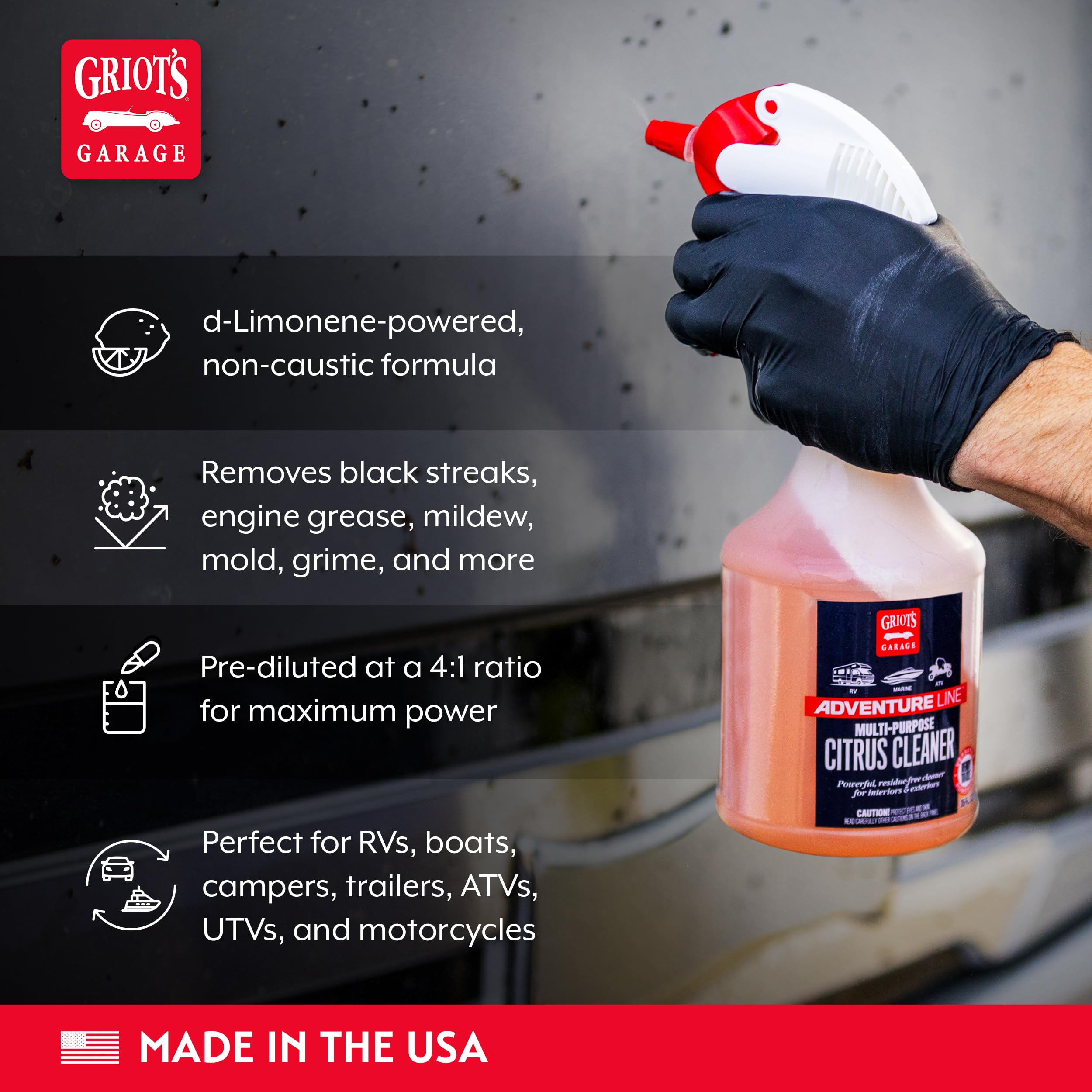 Griot's Garage Multi-Purpose Citrus Cleaner for RVs, Campers, Trailers, Boats, ATVs, UTVs, Motorcycles, Works on Paint, Glass, Chrome, Vinyl, Plastic, and More, 10837, 35oz - Image 3