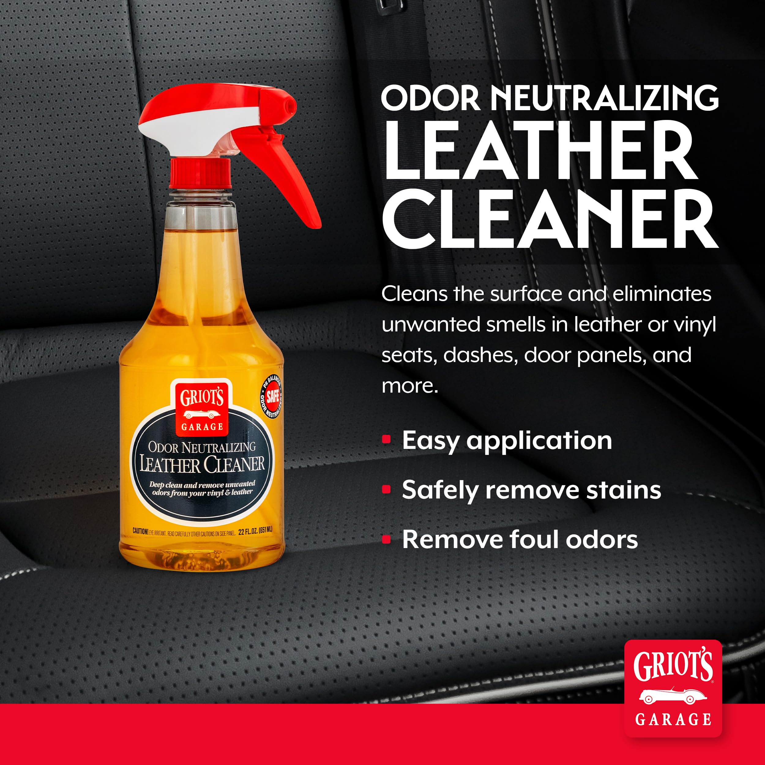 Griot's Garage Odor Neutralizing Leather Cleaner for Car Seats, Dashboard, Door Panels, Eliminates Unwanted Smells, 10971, 22oz - Image 2