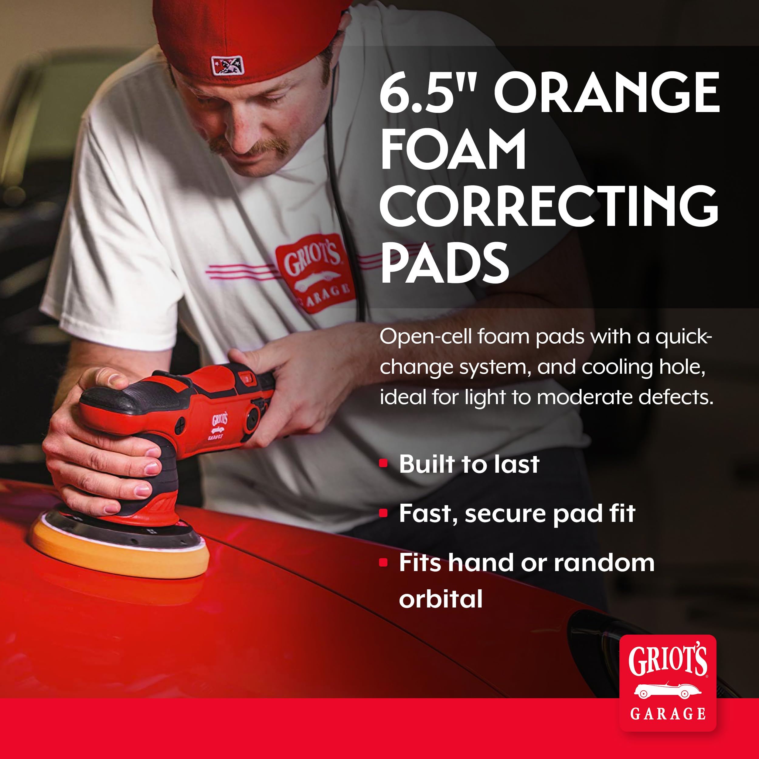 Griot's Garage Orange Foam Correcting Pads for Car Polishing and Detailing, Removes Light to Moderate Paint Defects, Durable, Machine-Washable, 12211, 6.5", Set of 6 - Image 2
