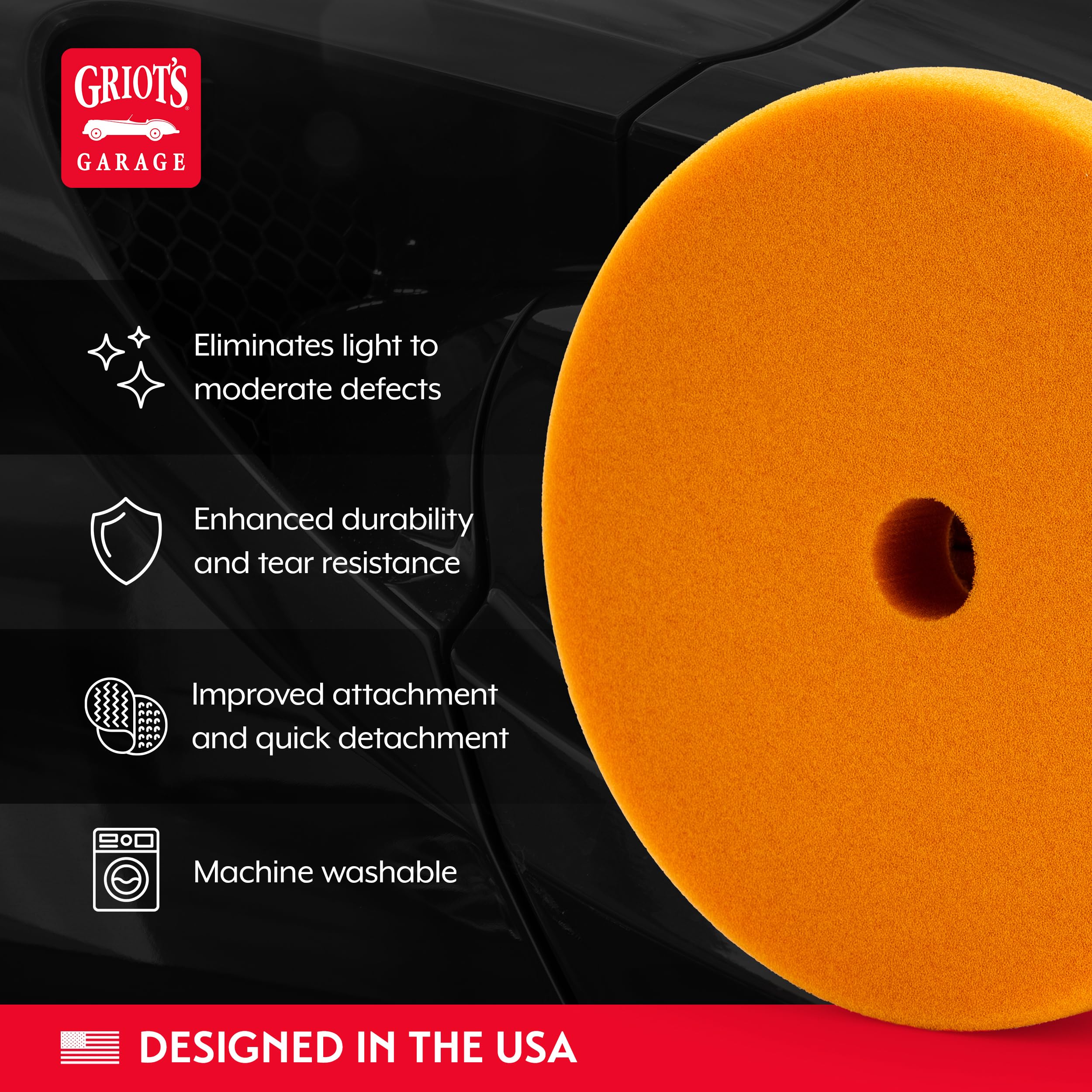Griot's Garage Orange Foam Correcting Pads for Car Polishing and Detailing, Removes Light to Moderate Paint Defects, Durable, Machine-Washable, 12211, 6.5", Set of 6 - Image 3