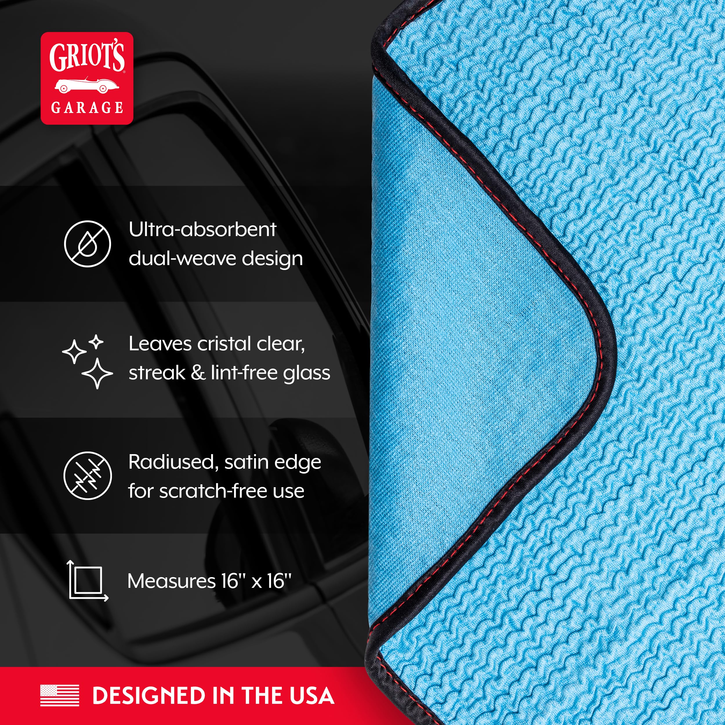 Griot's Garage PFM Crinkle Glass Towels for Car Detailing, Streak-Free Cleaning for Windows, Windshield, Mirrors, and More, 16" x 16", 55583, Set of 3 - Image 3