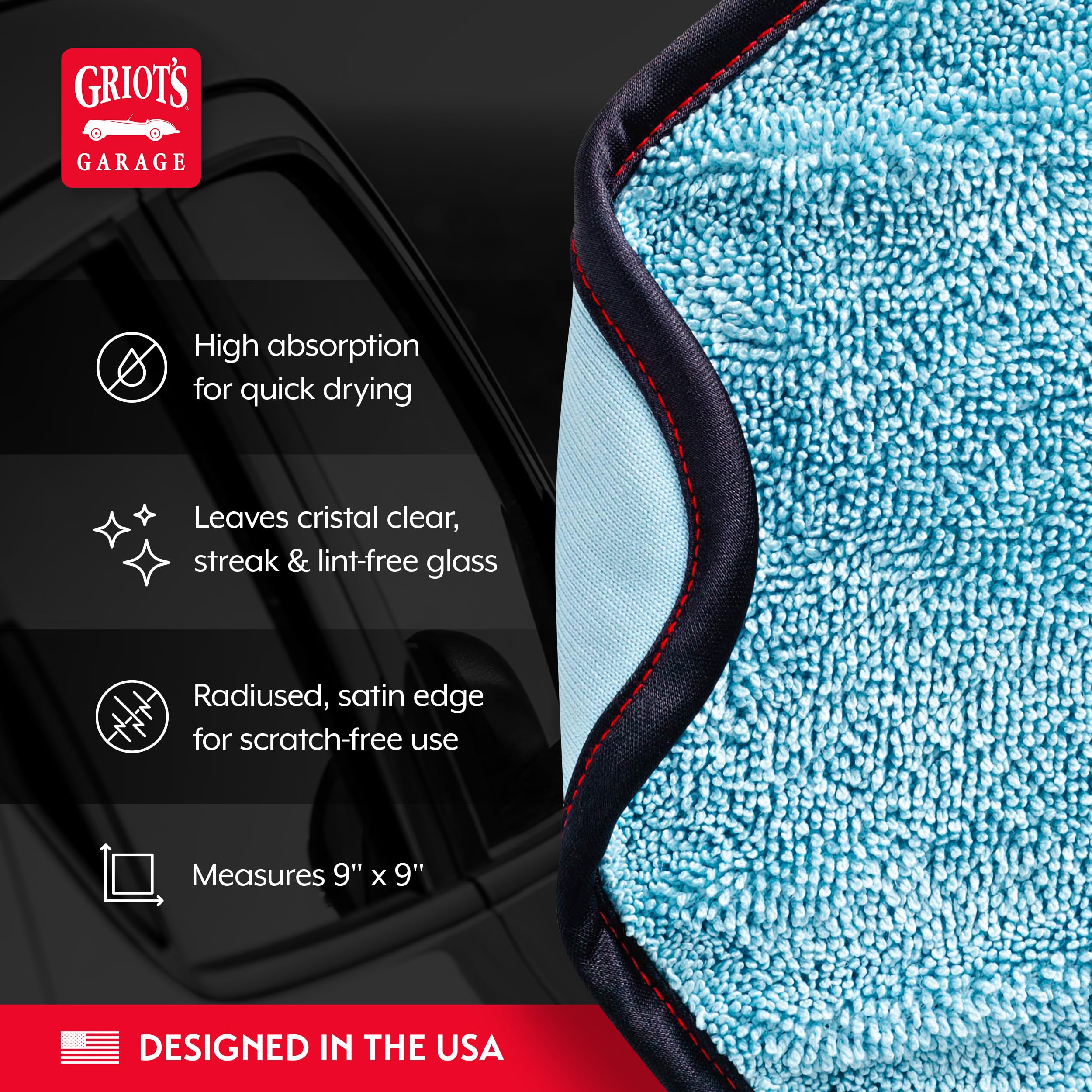 Griot's Garage PFM Dual Weave Glass Towels for Car Windows and Windshield Cleaning, Cloths for Auto Detailing, Double-Sided, Set of 4, 9" x 9", 55582 - Image 3