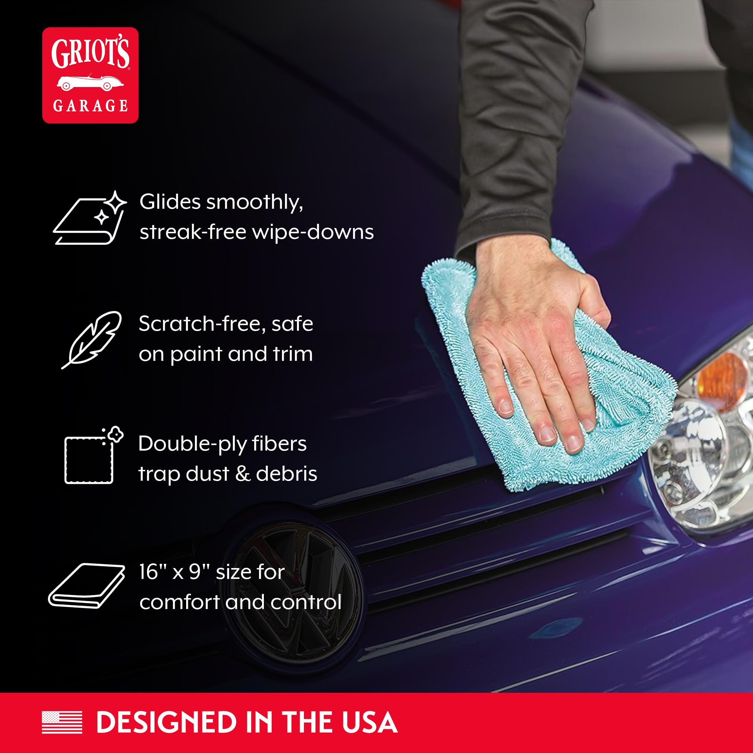 Griot's Garage PFM Edgeless Detailing Towels for Car Cleaning and Detailing, Scratch-Free, Machine-Washable, Small, 16” x 9”, Set of 3, 55527 - Image 3