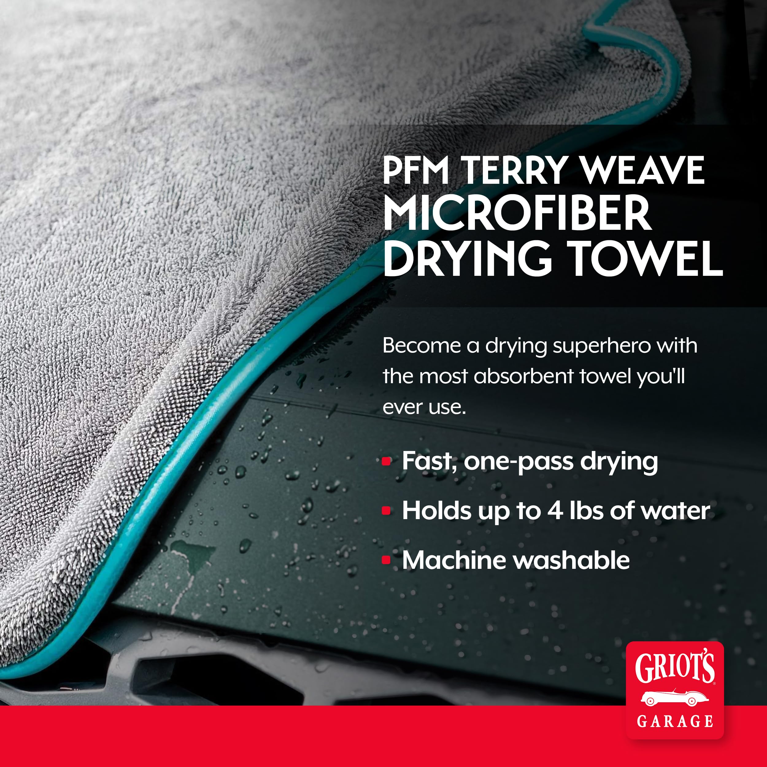 Griot's Garage PFM Microfiber Drying Towel for Car Wash and Auto Detailing, High Absorbency, Machine Washable, Small, 28"x 20", 55504 - Image 2