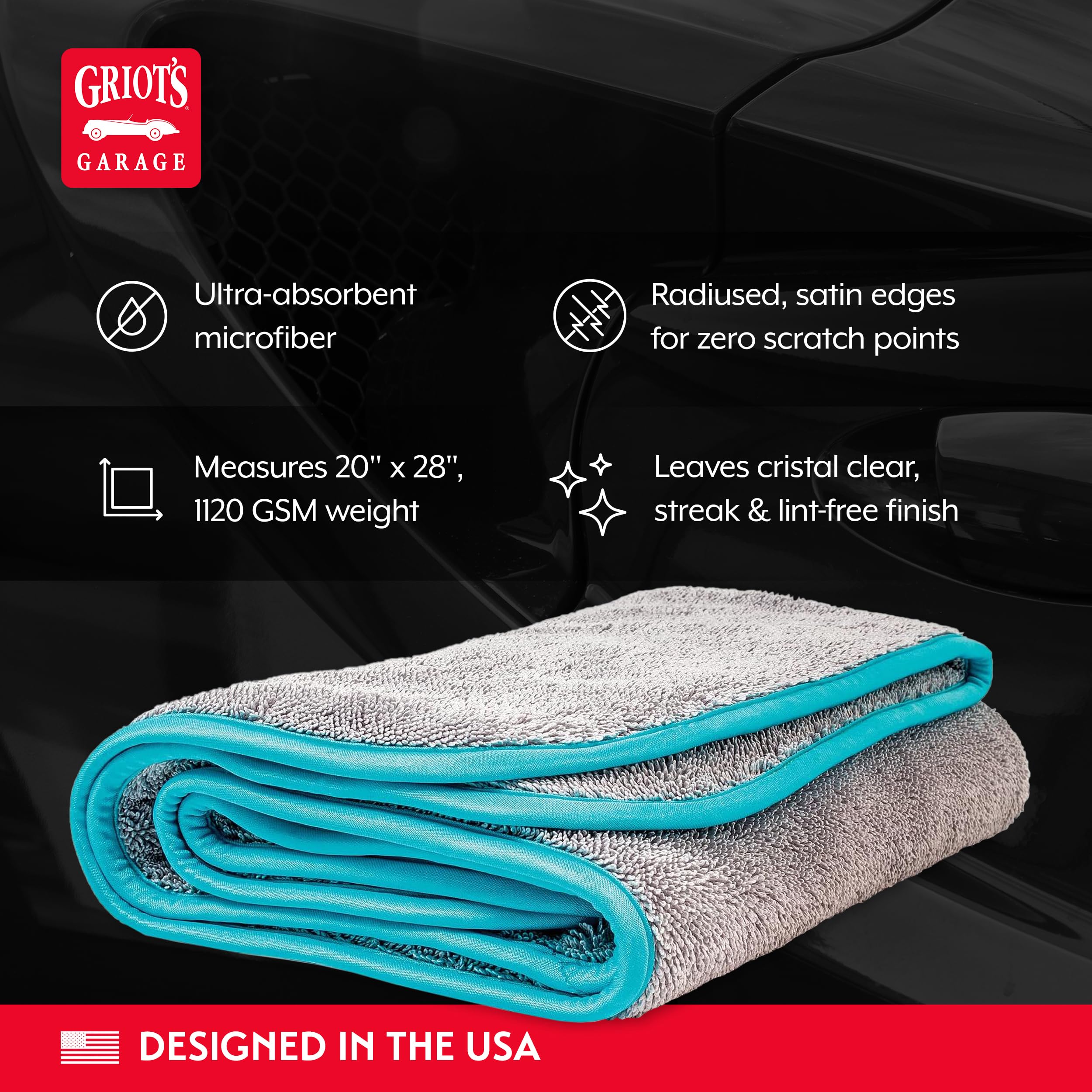 Griot's Garage PFM Microfiber Drying Towel for Car Wash and Auto Detailing, High Absorbency, Machine Washable, Small, 28"x 20", 55504 - Image 3