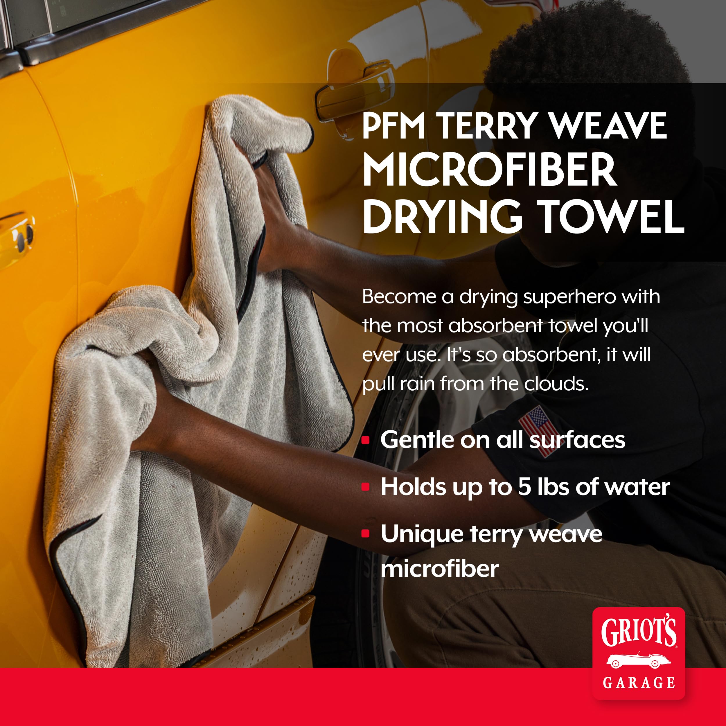 Griot's Garage PFM Terry Weave Microfiber Drying Towel for Car Wash and Cleaning, Vehicle Detailing, Double-Sided, Ultra-Absorbent, 25" X 35", 55590 - Image 2