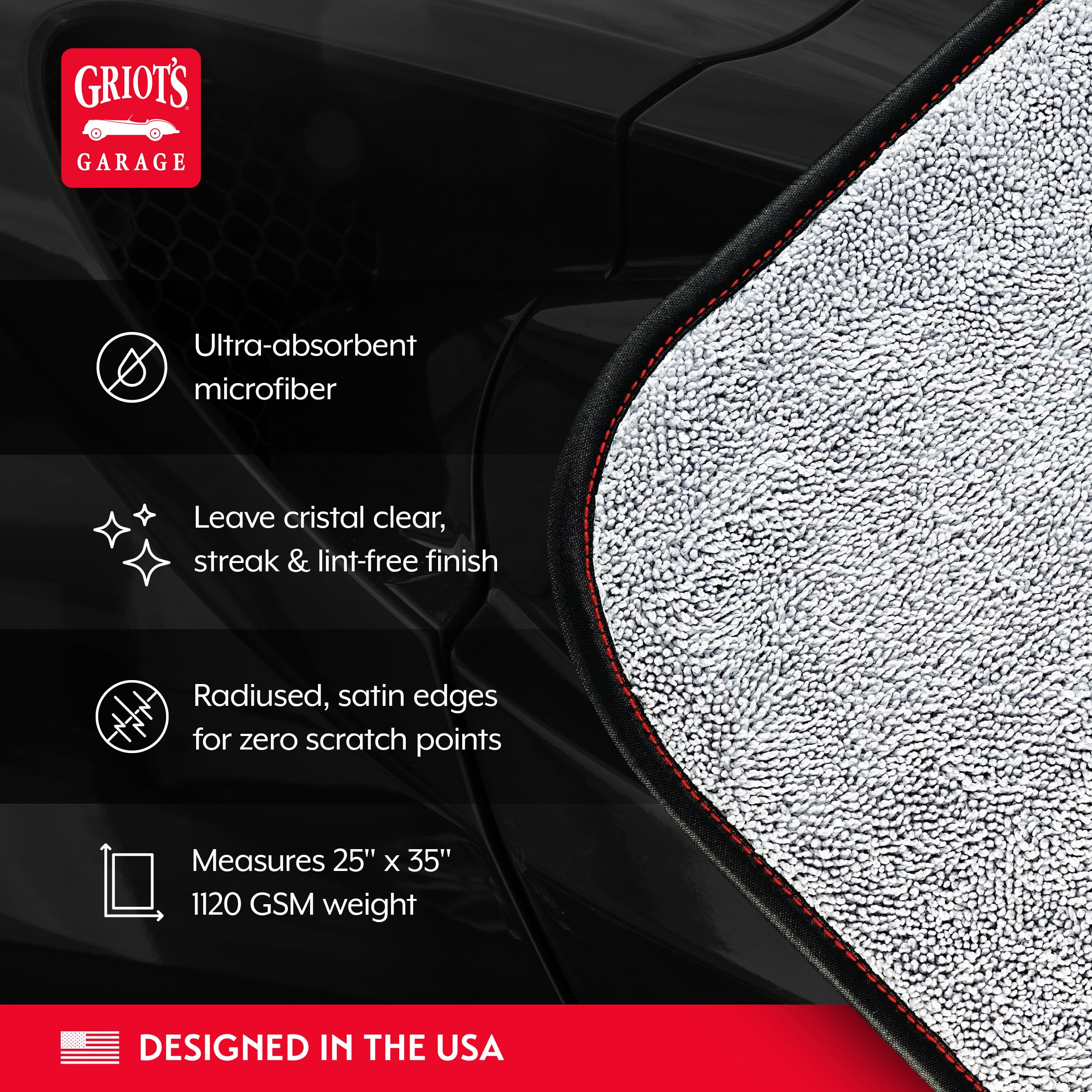 Griot's Garage PFM Terry Weave Microfiber Drying Towel for Car Wash and Cleaning, Vehicle Detailing, Double-Sided, Ultra-Absorbent, 25" X 35", 55590 - Image 3