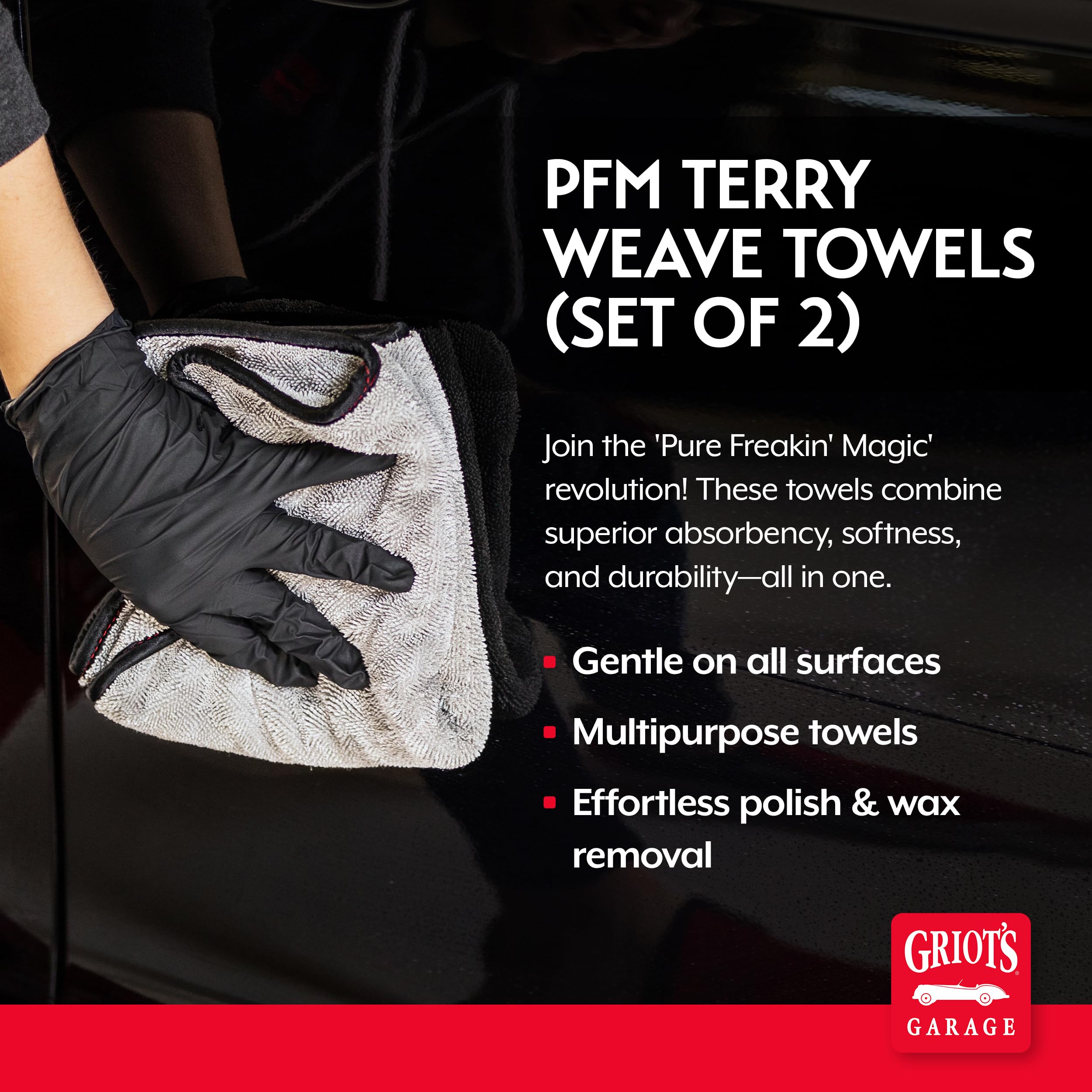 Griot's Garage PFM Terry Weave Microfiber Towel for Car Cleaning, Drying and Polishing, Vehicle Detailing, Scratch-Free, 16” x 16”, Set of 2, 55586 - Image 2