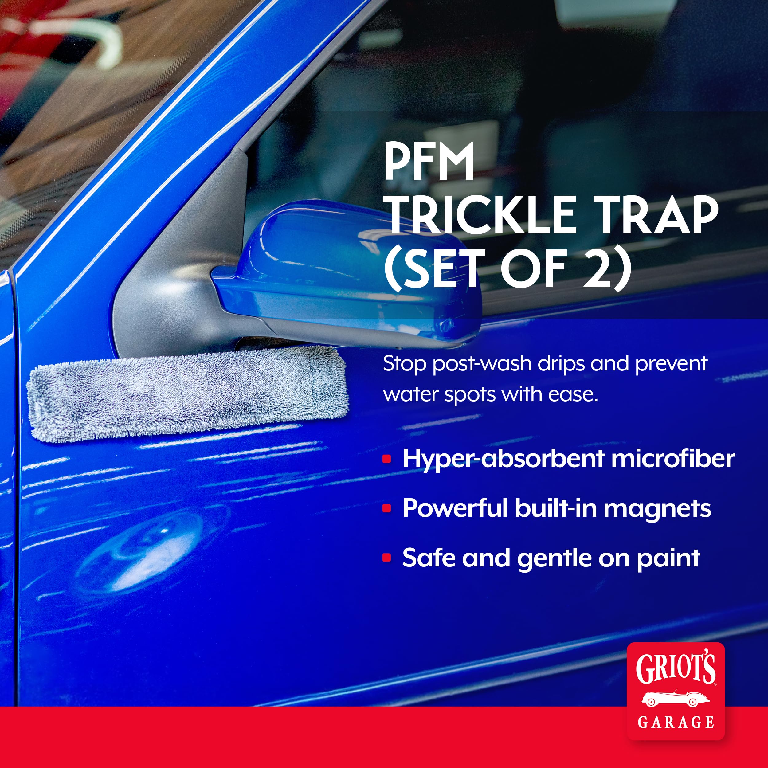 Griot's Garage PFM Trickle Trap, Hyper-Absorbent Car Drying Pads, Prevents Water Spots and Etching, Machine Washable, XL 2" x 12”, Set of 2 - Image 2