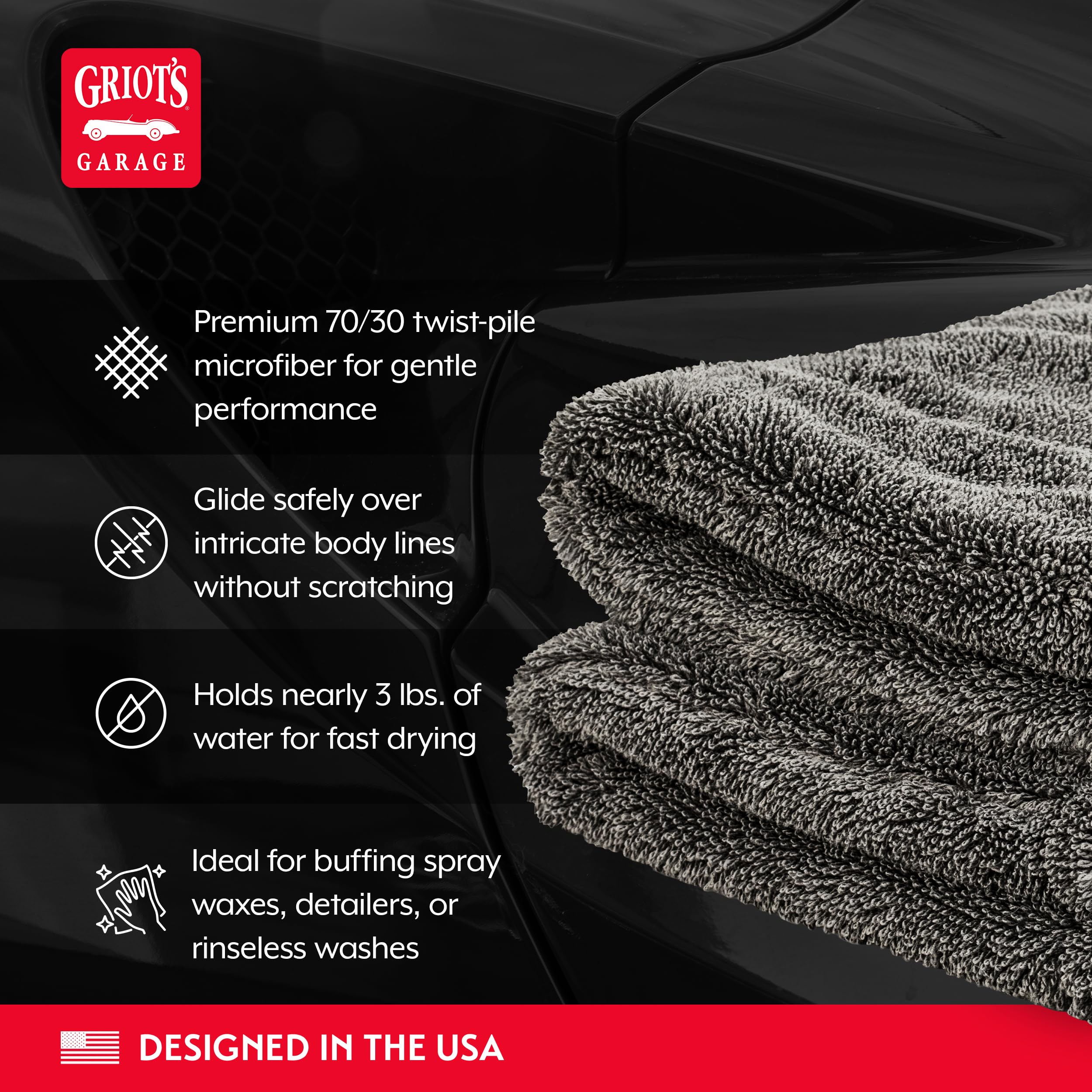 Griot's Garage PFM Ultrafast Edgeless Towels for Car Cleaning and Detailing, Hyper-Absorbent, Scratch-Free, Compact, 16” x 16”, Set of 2, 55539 - Image 3