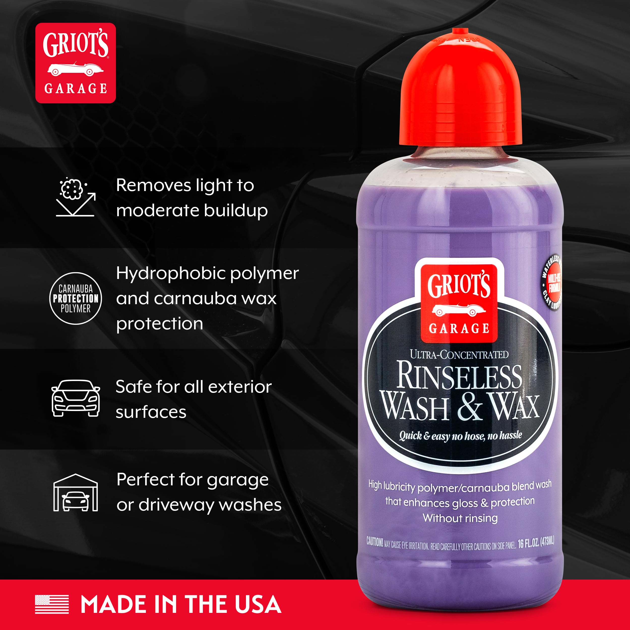 Griot's Garage Rinseless Wash and Wax for Car Cleaning and Detailing, No-Rinse, Waterless Formula For RVs, Boats, Trucks, Motorcycles and More, 10493, 16oz - Image 3
