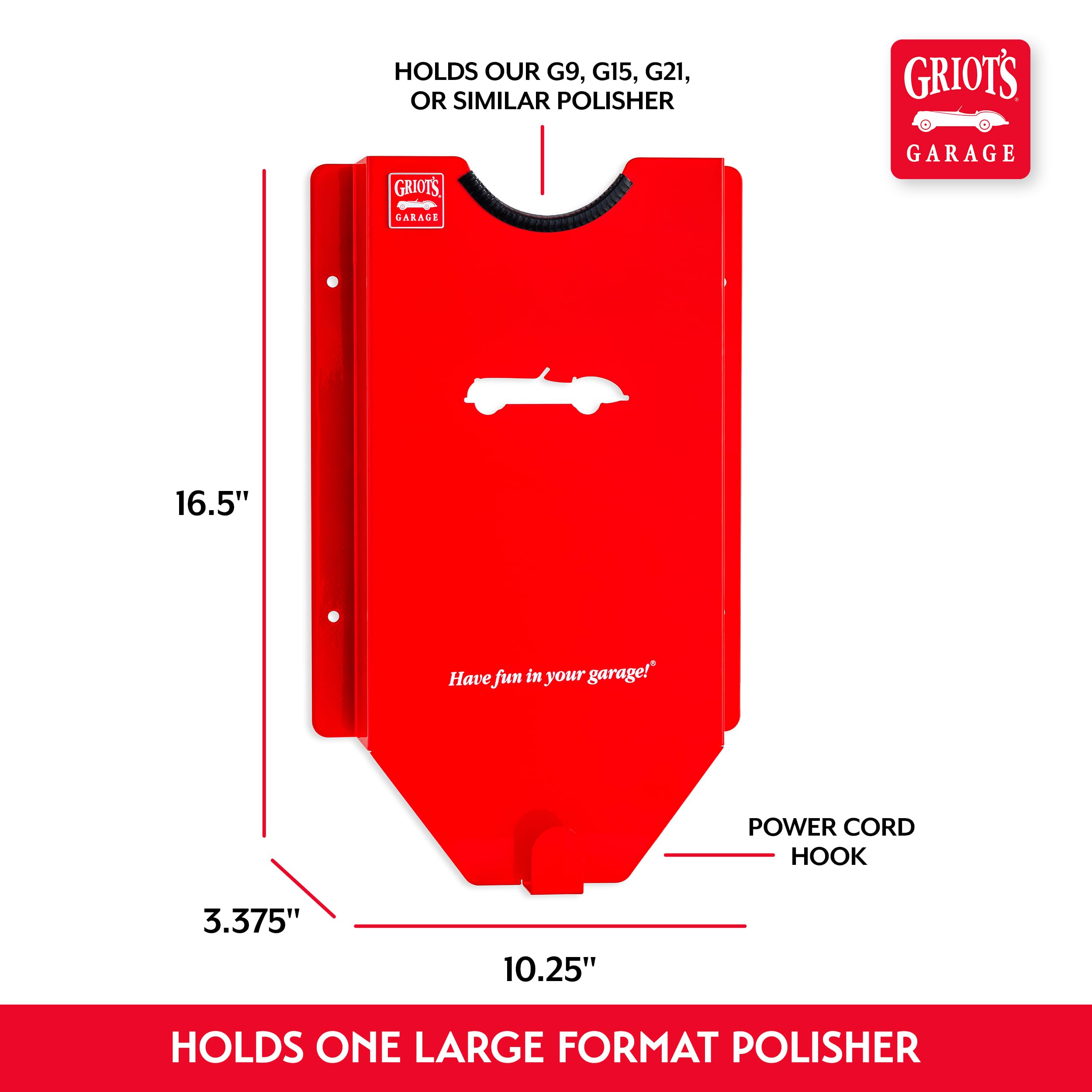 Griot's Garage Single Polisher Rack, Wall-Mounted Storage Shelf for Car Buffer Polishing Machine, Heavy-Duty Holder,10.25" W x 3.375" D x 16.5" H, 77878 - Image 4