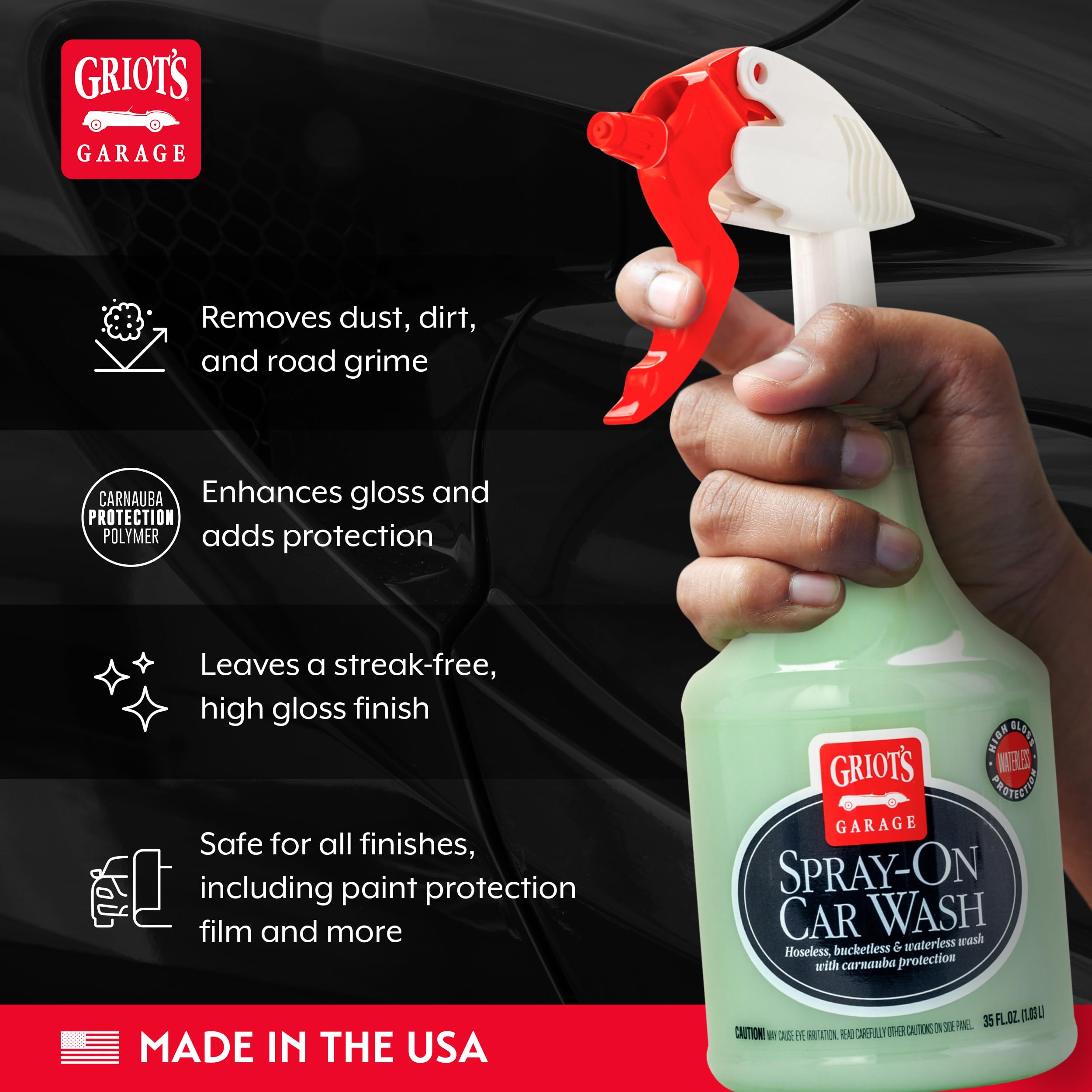 Griot's Garage Spray-On Car Wash for Vehicle Cleaning and Detailing, Rinseless and Waterless, No Hose and Bucket Needed, With Carnauba Wax Protection, 11065, 35oz - Image 3