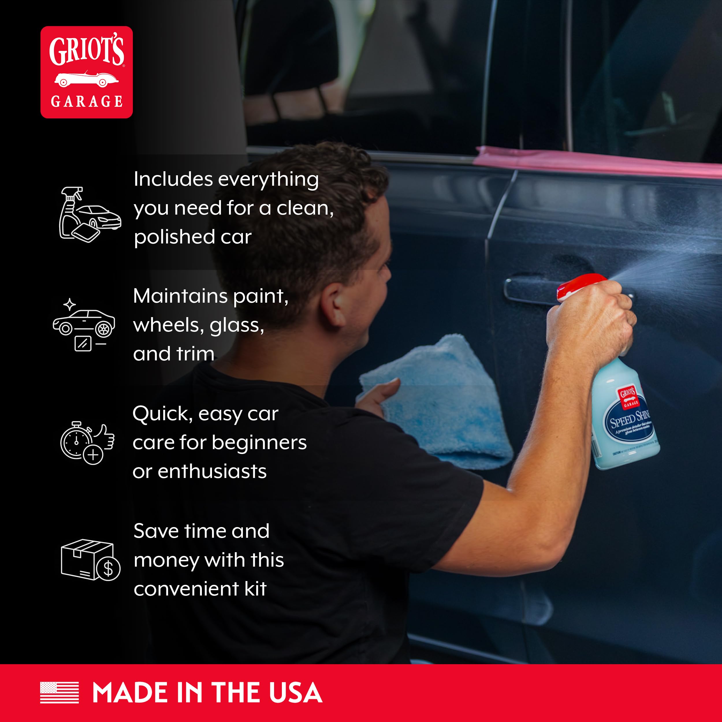 Griot's Garage Starter Car Care Kit, Vehicle Detailing Set, Includes Car Wash, Wax, Vehicle Detailer, Wheel Cleaner, Clay Bar, Vinyl and Rubber Dressing, 11131 - Image 3