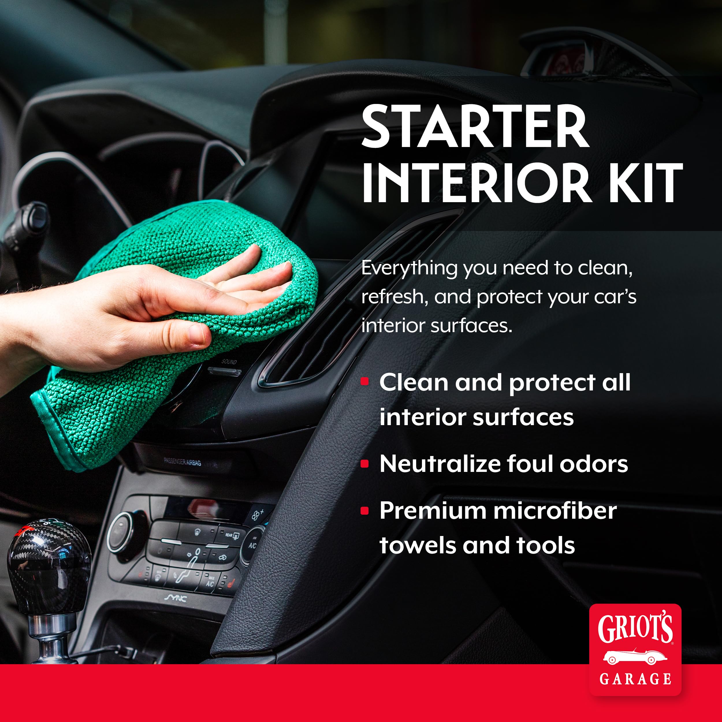 Griot's Garage Starter Interior Kit, Car Cleaning and Detailing Set, Includes Carpet, Upholstery and Glass Cleaners, Detailer, Towels, and Foam Scrubber, 11625 - Image 2