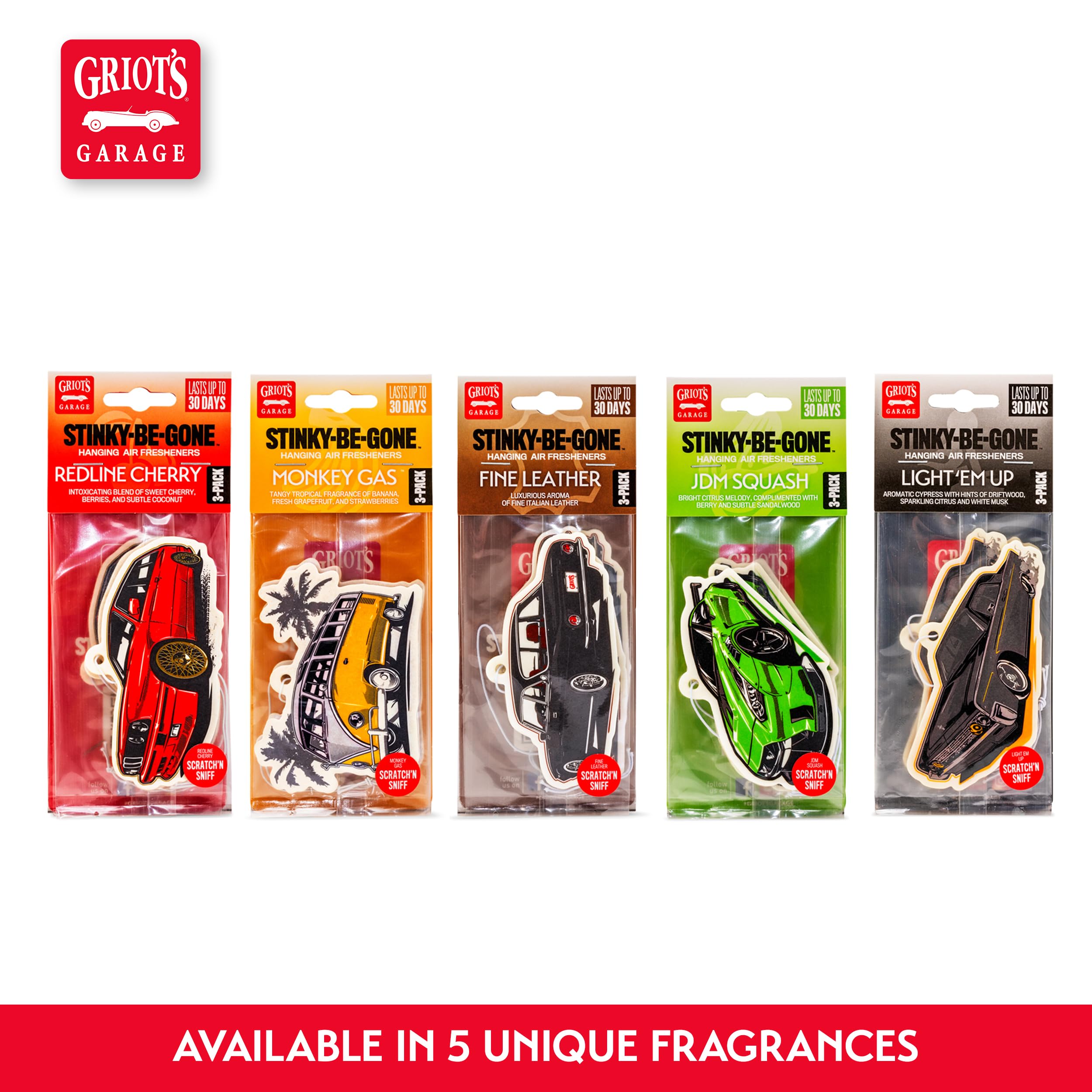 Griot's Garage Stinky-Be-Gone Hanging Air Freshener, Odor Remover, Car Scent for Garage, Closet, Laundry Rooms, Bathrooms, and More, 3 Pack, Fine Leather, 10823 - Image 5