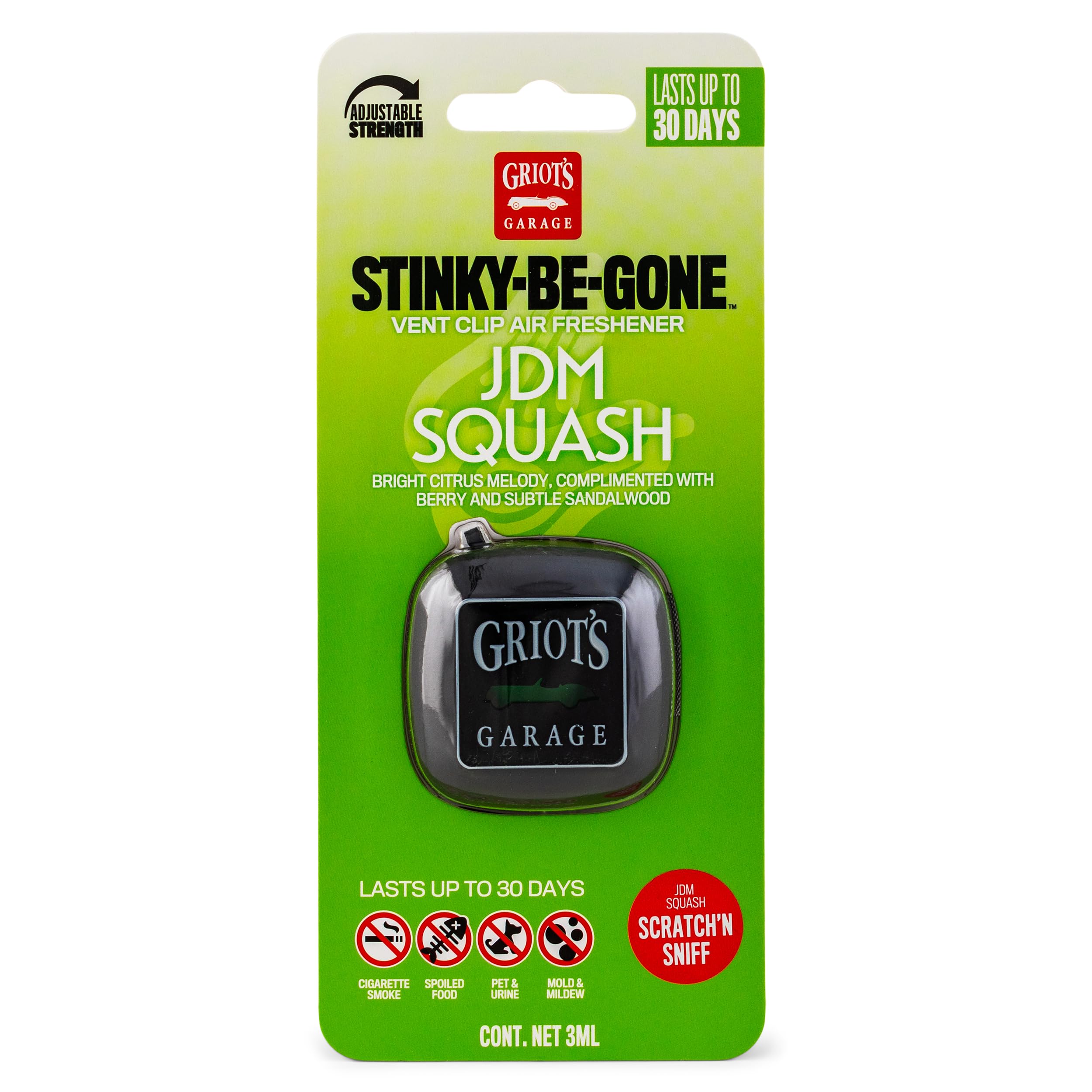 Griot's Garage Stinky-Be-Gone Vent Clip Air Freshener, Odor Remover, Car Scent for Garage, Closet, Laundry Rooms, Bathrooms, and More, JDM Squash, 10767