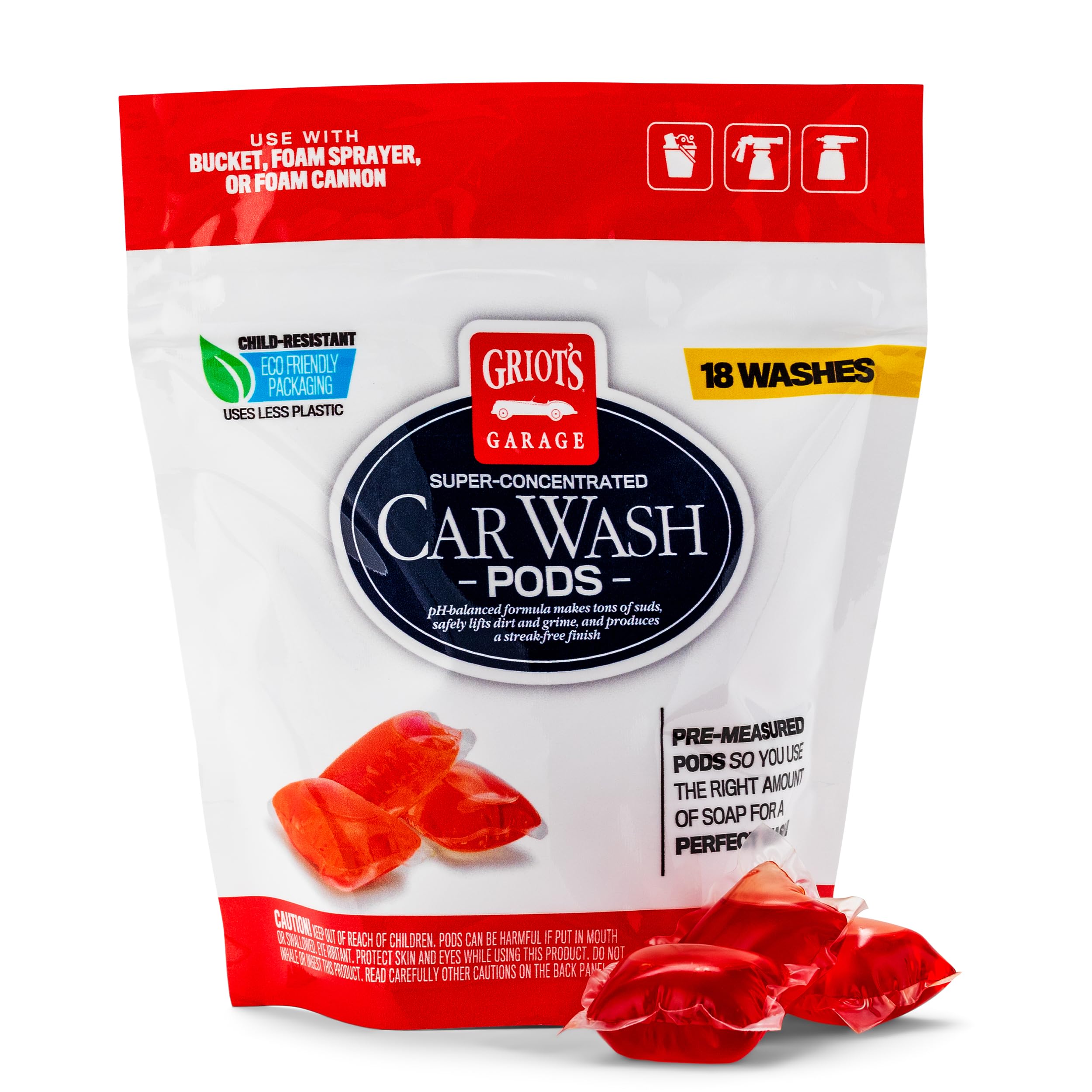 Griot's Garage Super-Concentrated Car Soap Pods for Wash Buckets, Foam Cannons, and Foaming Sprayers, pH Neutral, Auto Shampoo, 18 Pc, 10846