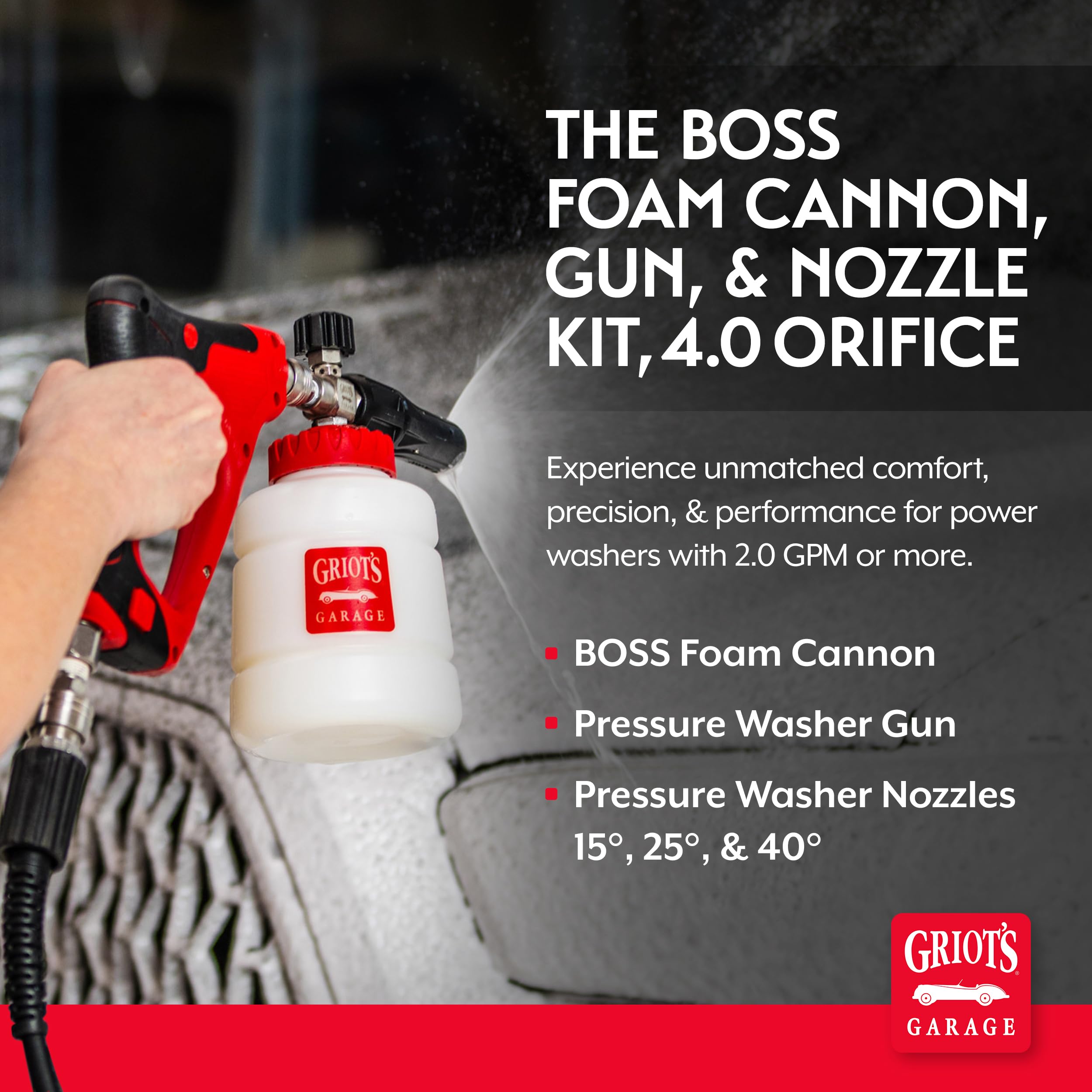 Griot's Garage THE BOSS Foam Cannon, Gun, and Nozzle Kit for Car Washing and Detailing, 4.0 Orifice For Power Washers With 2.0 GPM or More - Image 2