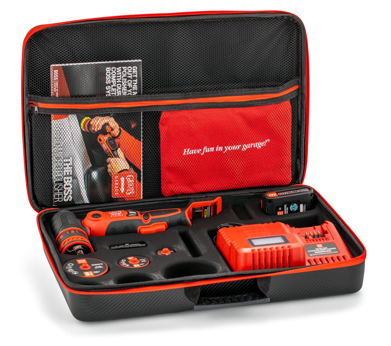 Griot's Garage The BOSS Hybrid Micro Polisher for Car Polishing and Detailing, 13mm Orbital and Rotary Drive, 1”, 2”, 3” Backing Plates, 12V Lithium-Ion Battery and Carrying Case - Image 9
