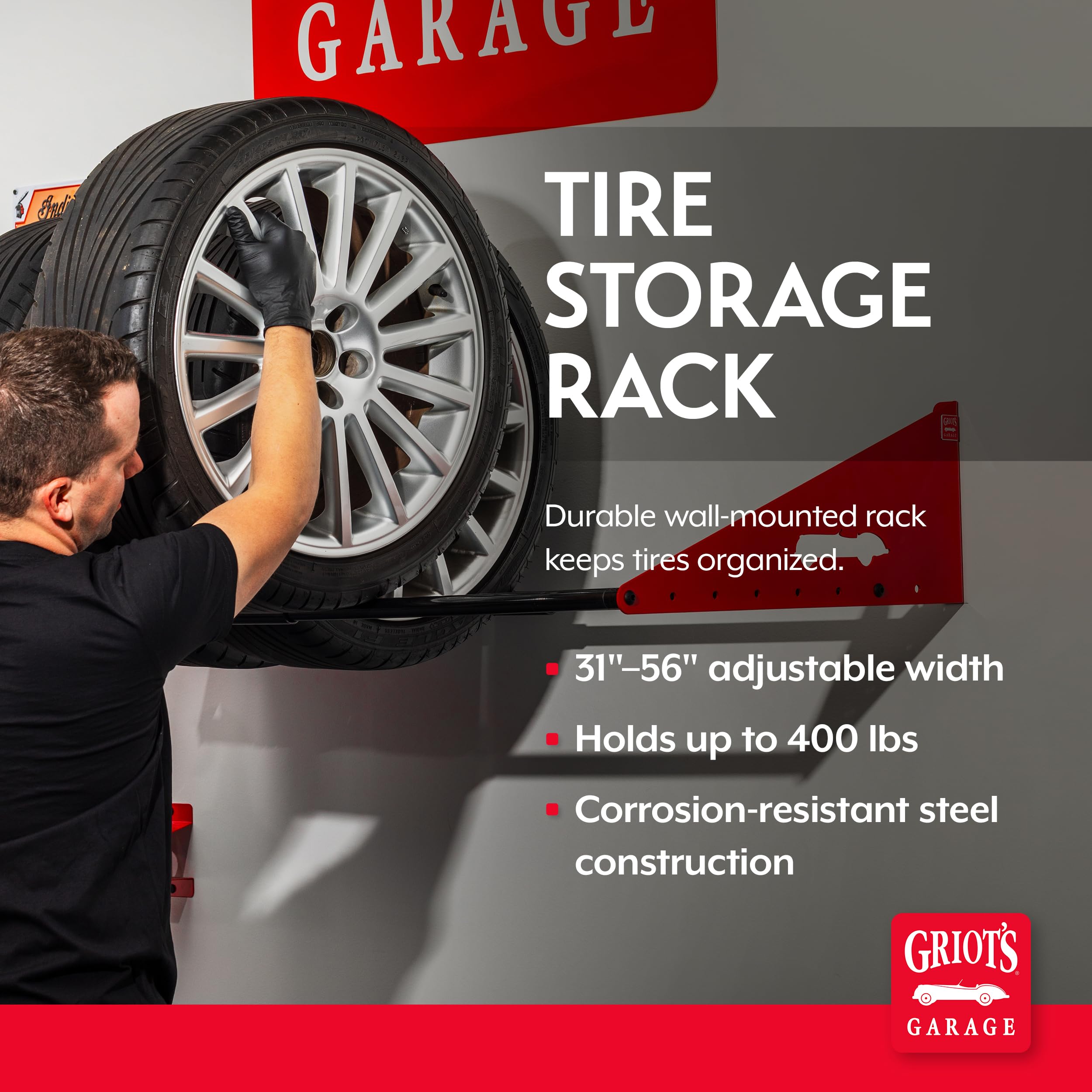 Griot's Garage Tire Storage Rack, Durable, Heavy-Duty Steel Car Wheel Holder, Telescopic, Adjustable, 400 lbs Weight Capacity - Image 2