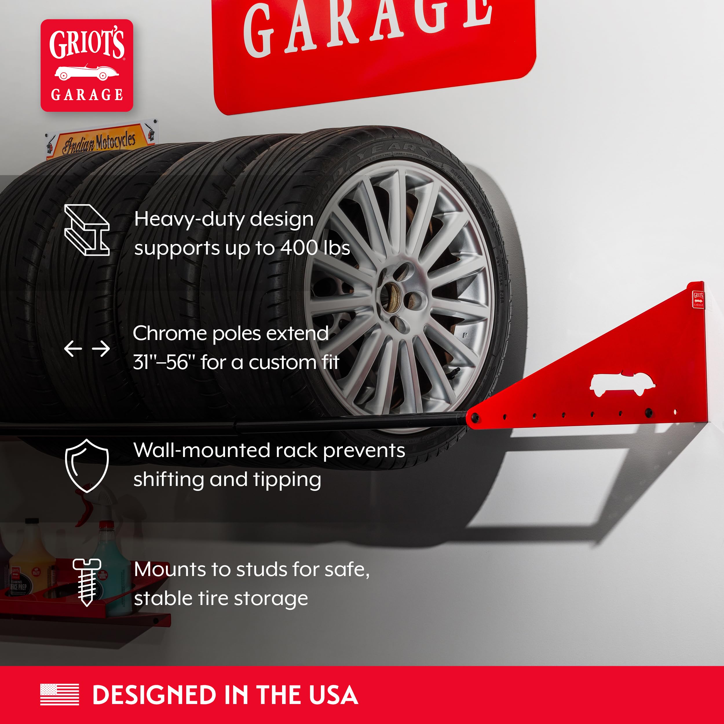 Griot's Garage Tire Storage Rack, Durable, Heavy-Duty Steel Car Wheel Holder, Telescopic, Adjustable, 400 lbs Weight Capacity - Image 3