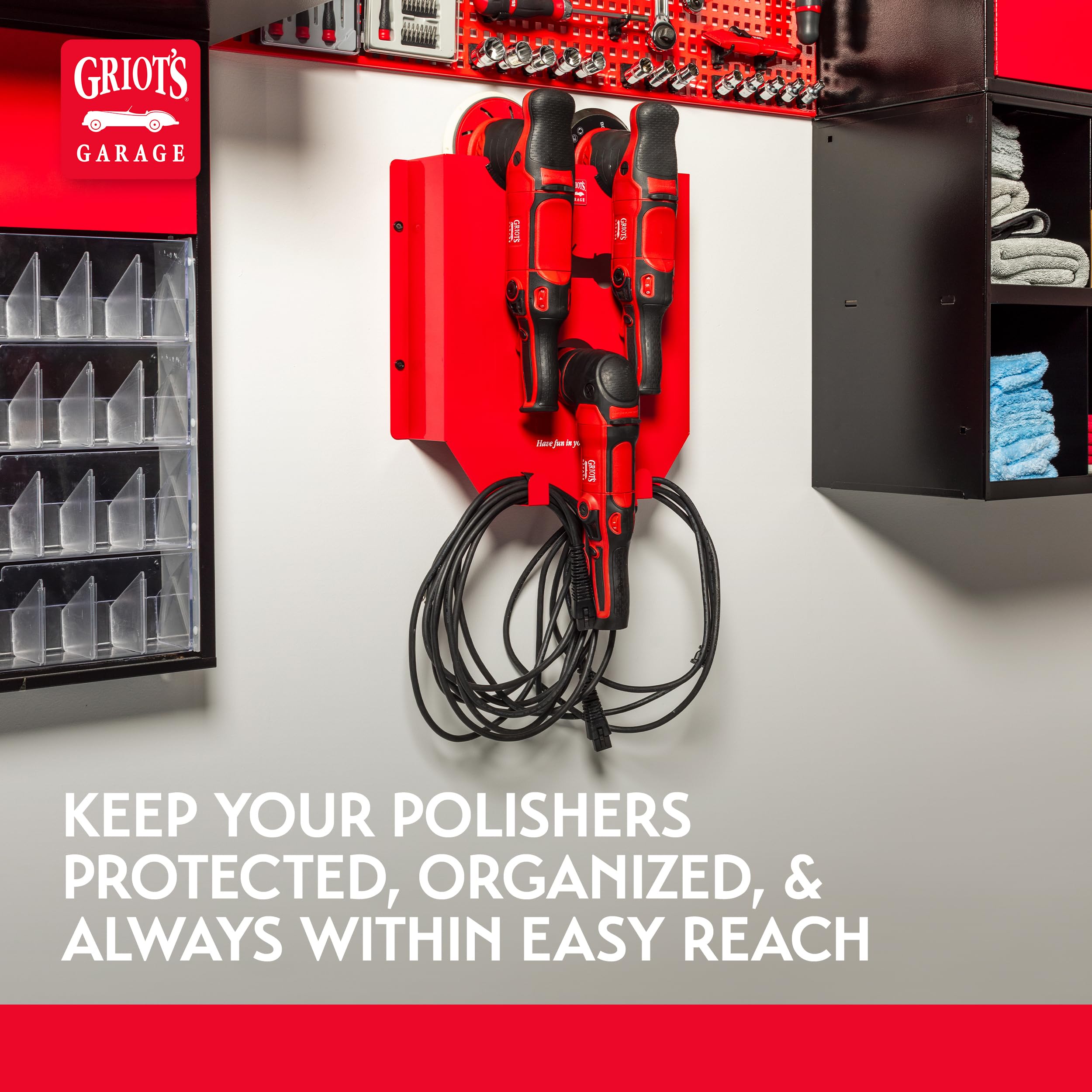 Griot's Garage Triple Polisher Rack, Wall-Mounted Storage Shelf for Car Buffer Polishing Machines, Heavy-Duty Holder, 17.06" W x 3.375" D x 16.5" H, 77873 - Image 5