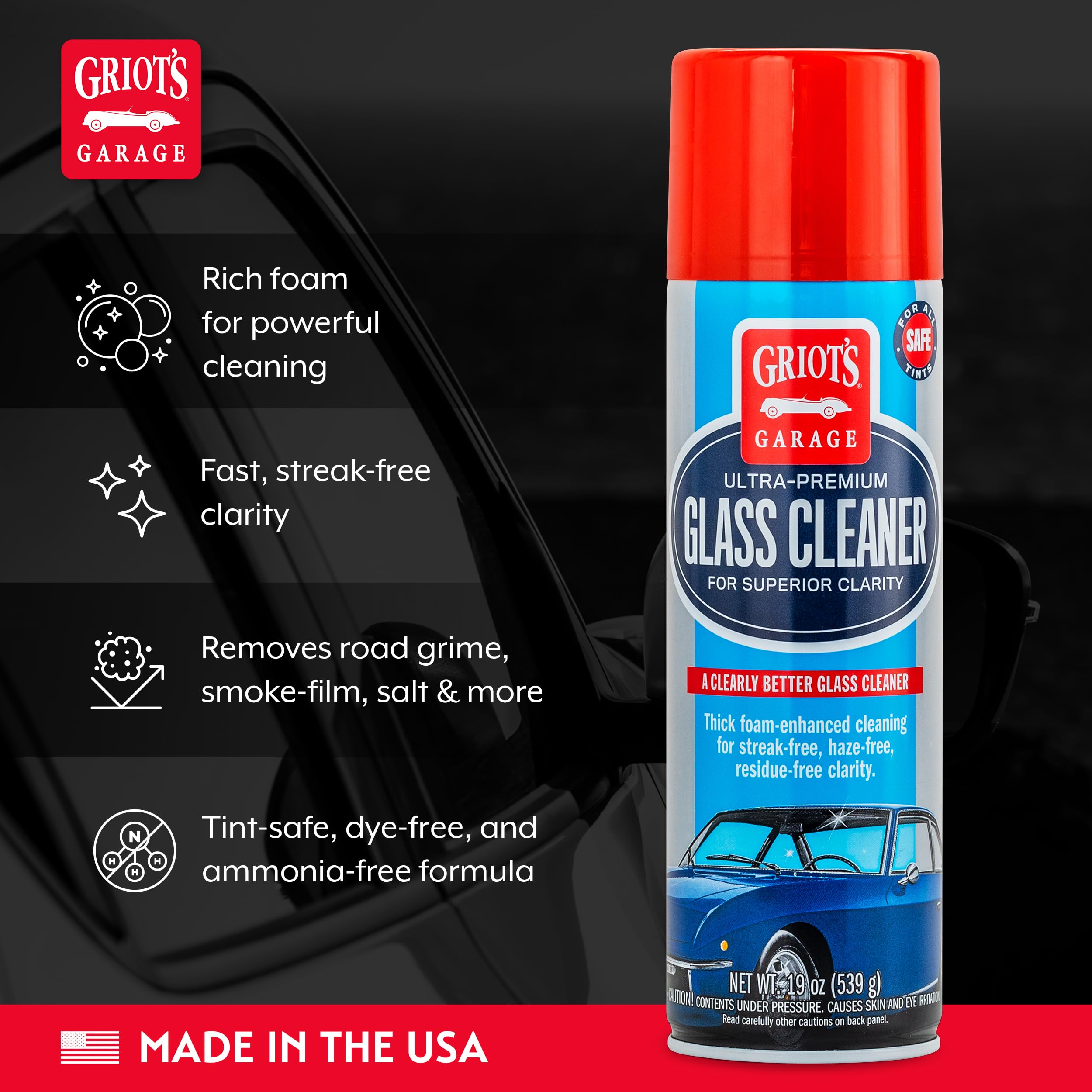 Griot's Garage Ultra-Premium Glass Cleaner, Foaming Aerosol Spray for Car Window, Windshield, Mirror, Tint Safe, Ammonia-Free Formula, 19 Oz, 10998 - Image 3