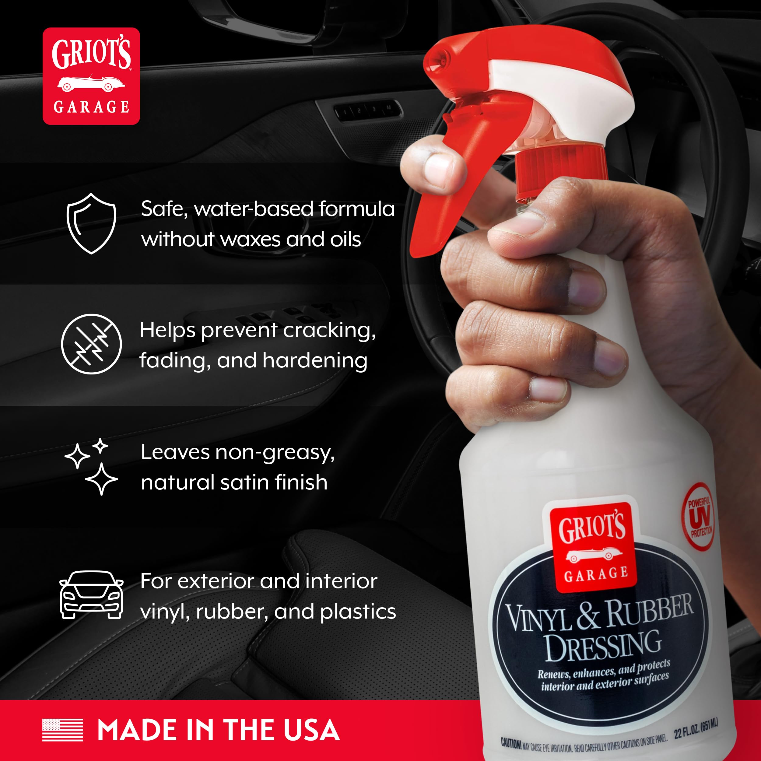 Griot's Garage Vinyl and Rubber Dressing for Car Detailing, Exterior and Interior Auto Cleaner and Protectant for for Plastic, Trim, Tires, and More, 10981, 22oz - Image 3