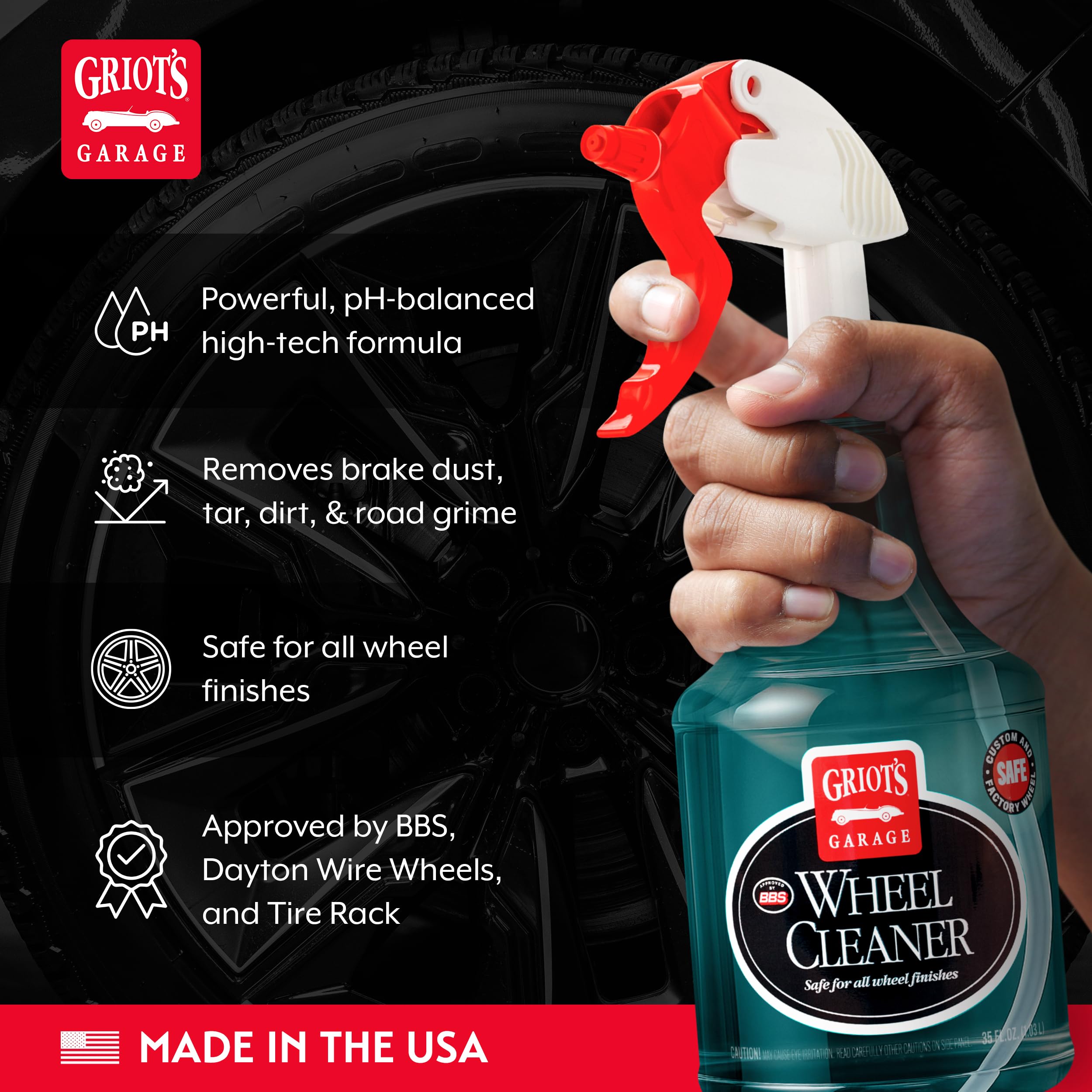 Griot's Garage Wheel Cleaner for All Finishes, Car Tire Rim Cleaning, Brake Dust and Grime Remover, PH Balanced, 11106, 35oz - Image 3
